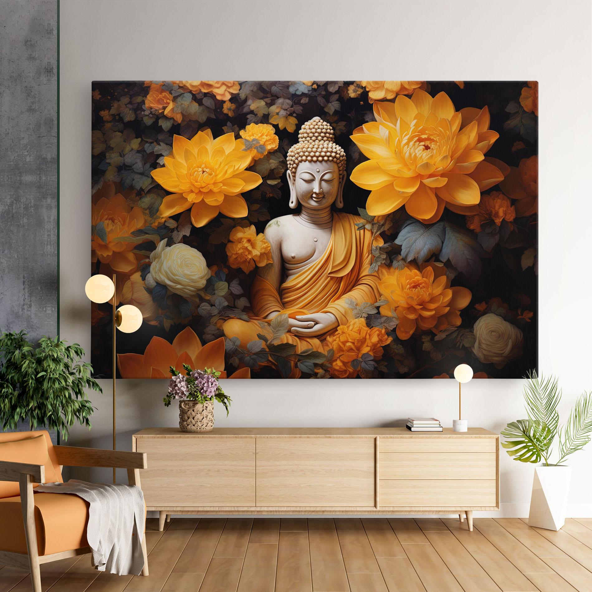 Картина на платно Buddha Big Flowers mockup 9