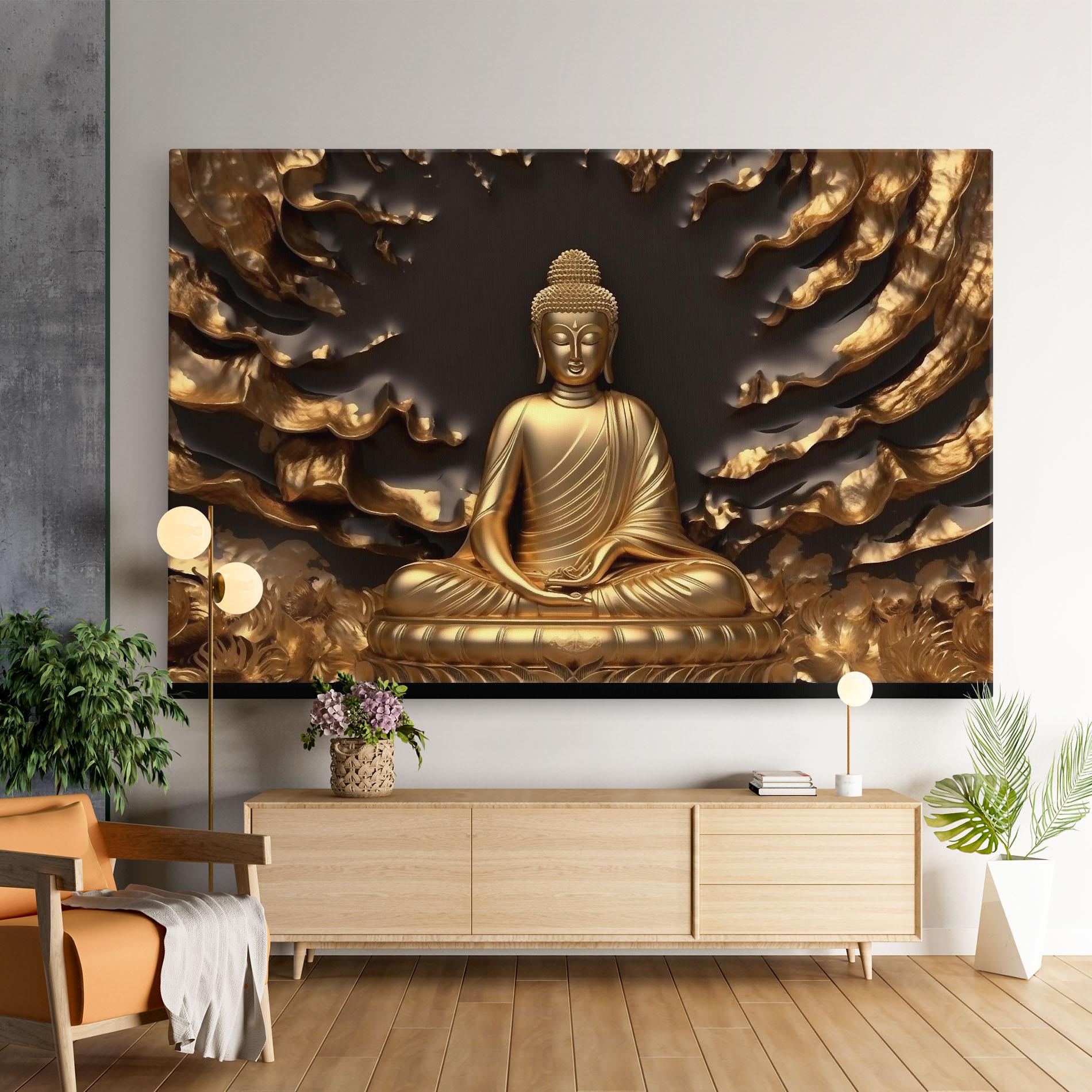 Картина на платно Gold 3d Buddha mockup 9
