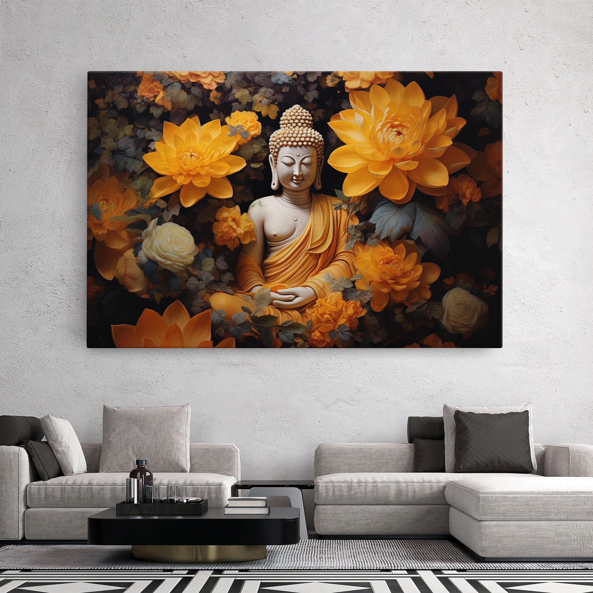 Картина на платно Buddha Big Flowers mockup 2