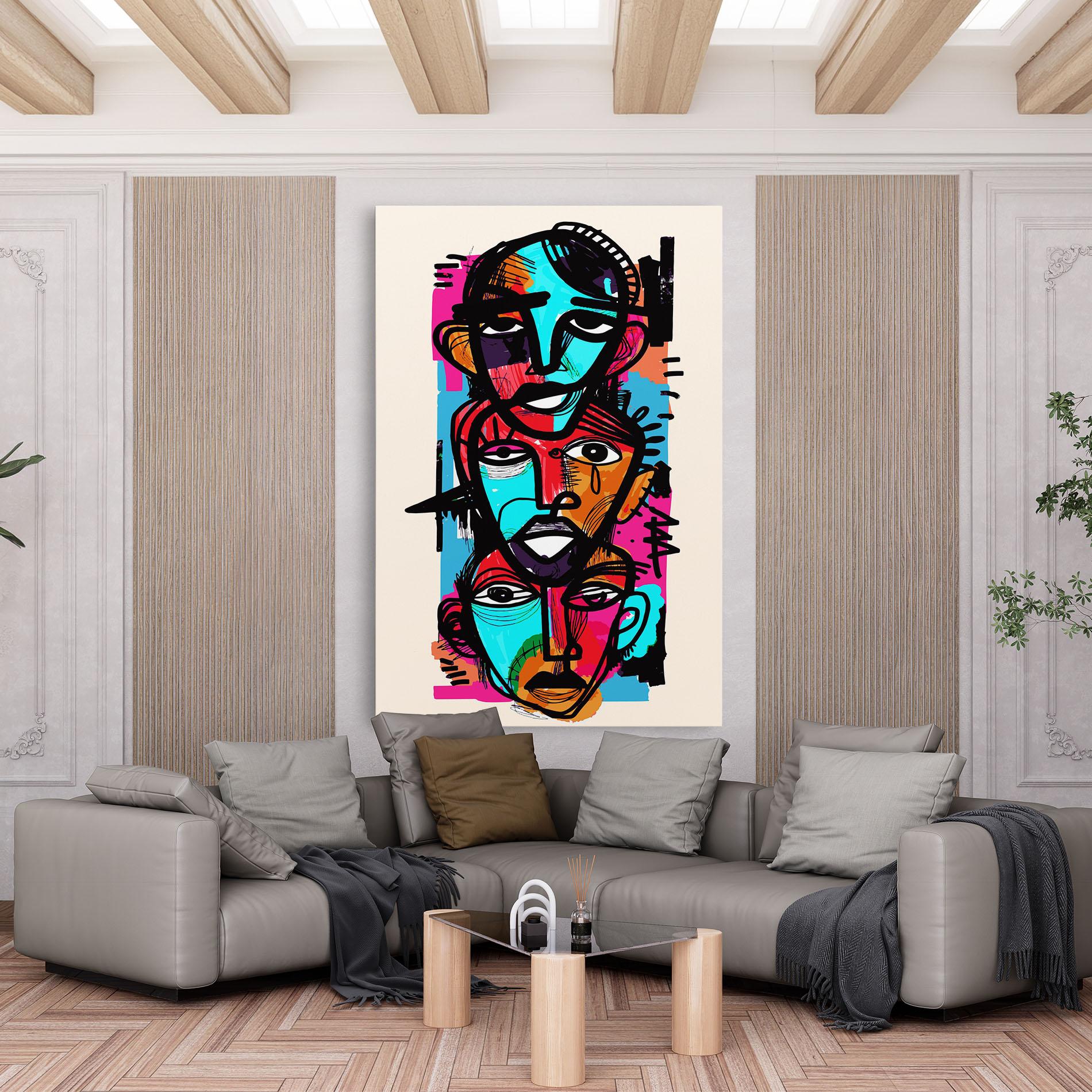 Картина на платно Blue Orange Faces mockup 6