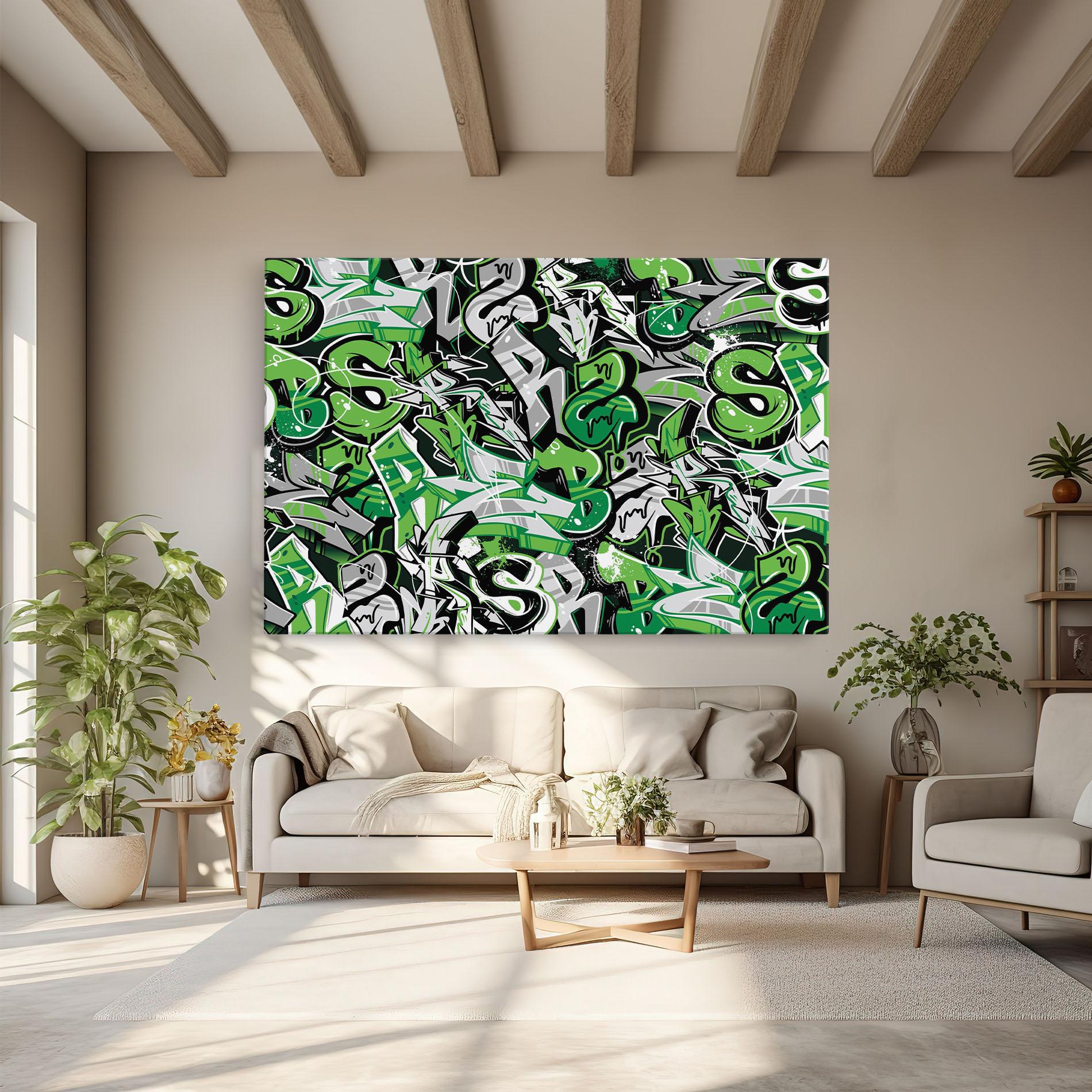 Картина на платно Green Graffiti Letters mockup 6