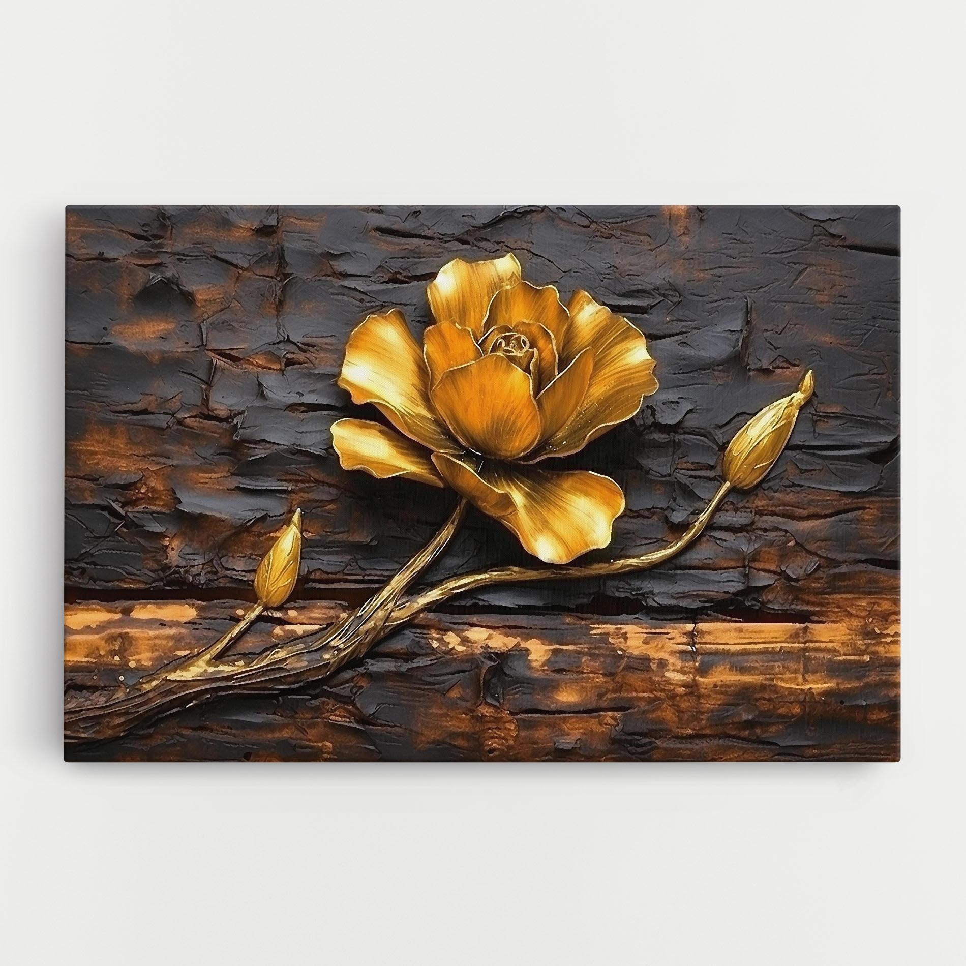 Картина на платно Golden Rose On Wood mockup 0