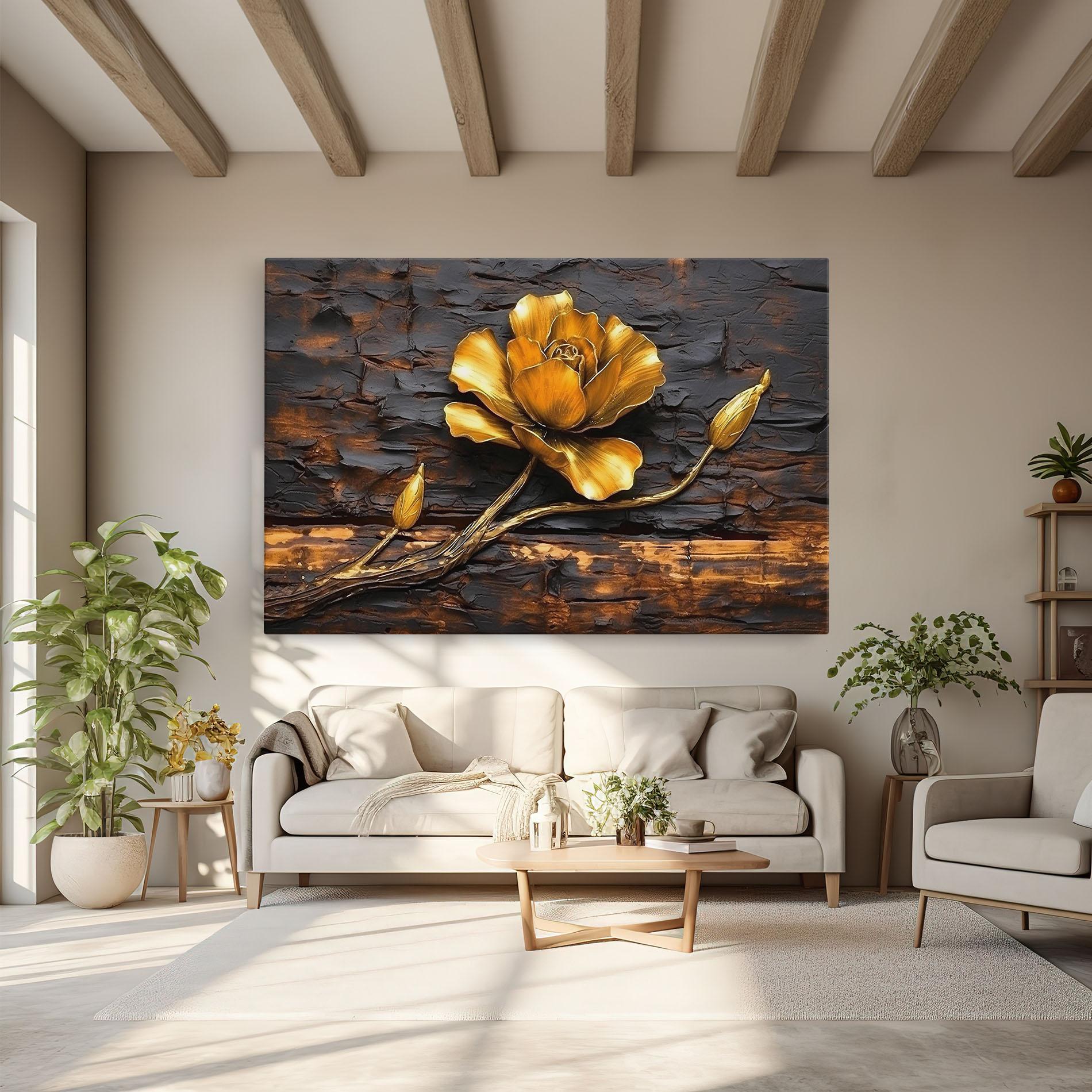 Картина на платно Golden Rose On Wood mockup 6