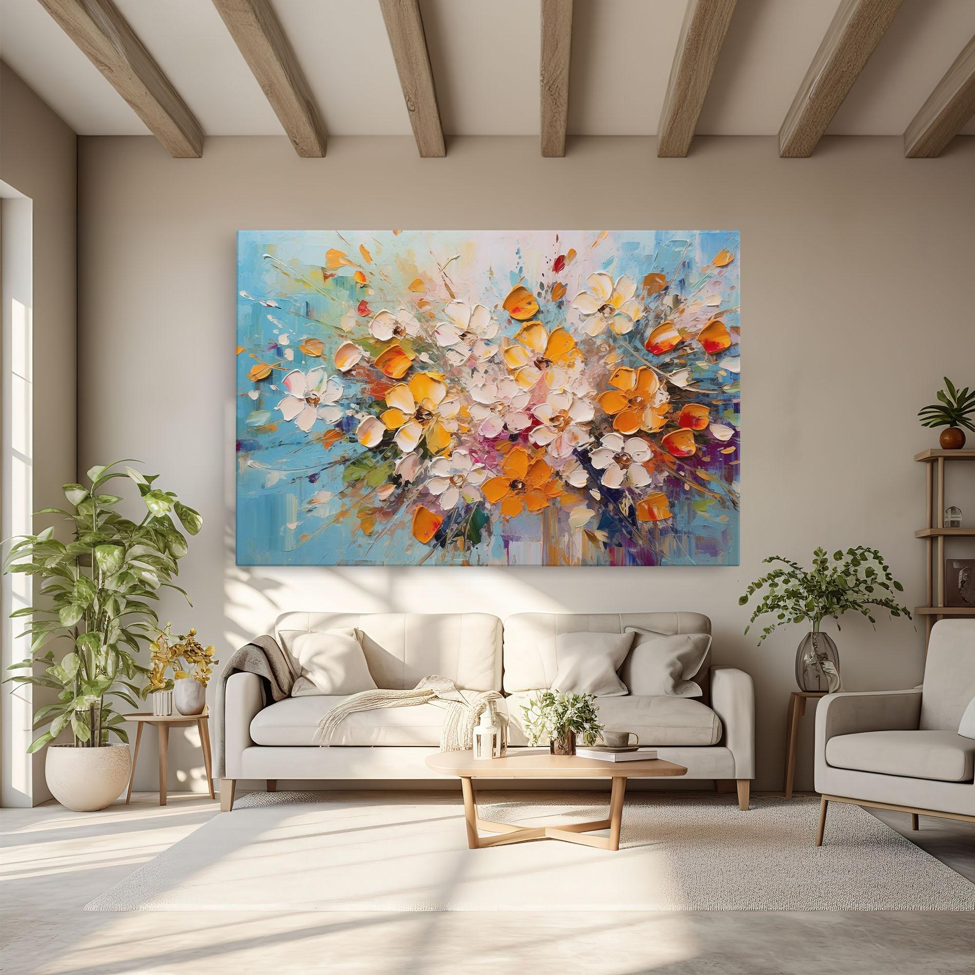 Картина на платно Pretty Flowers On Blue mockup 6