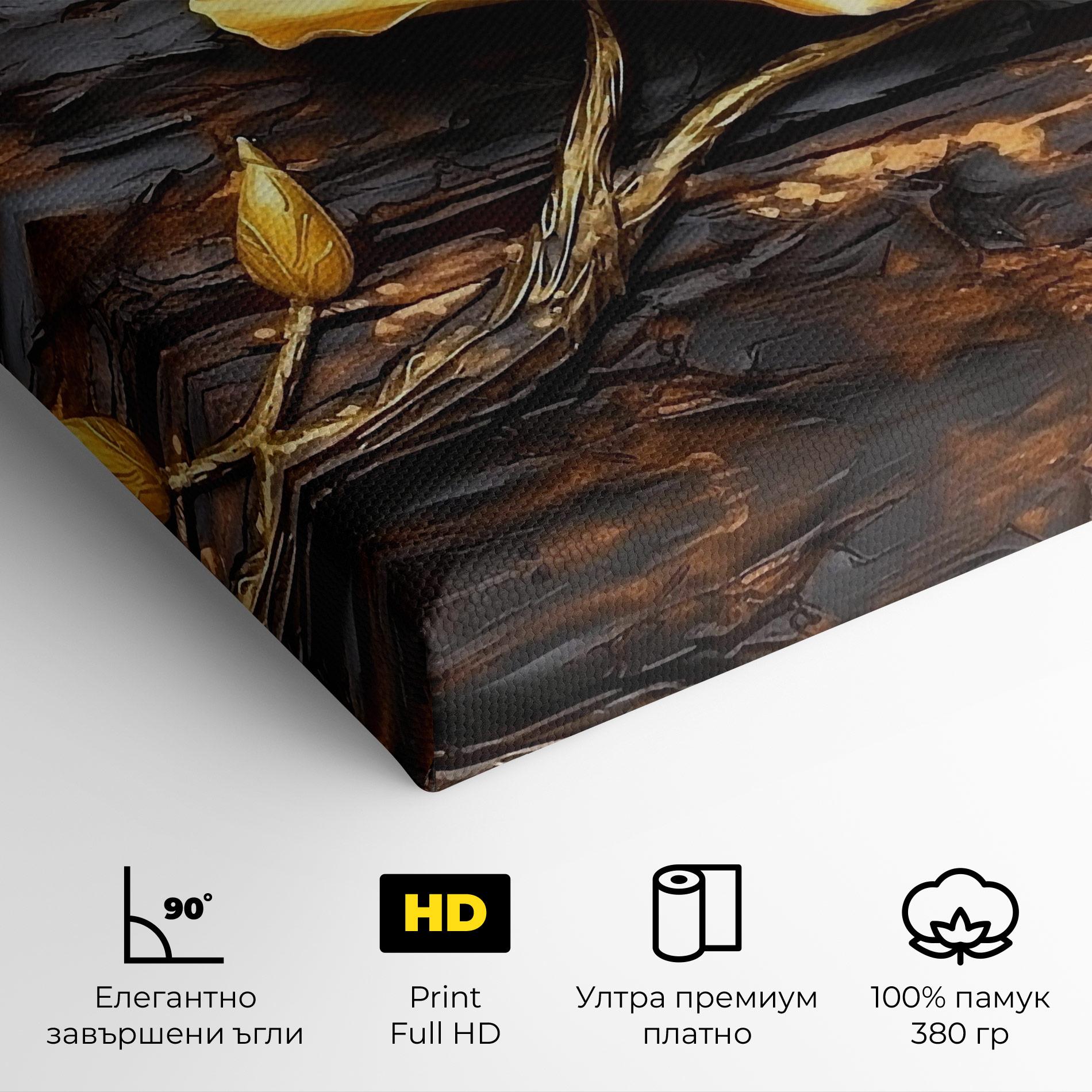 Картина на платно Golden Rose On Wood mockup 4