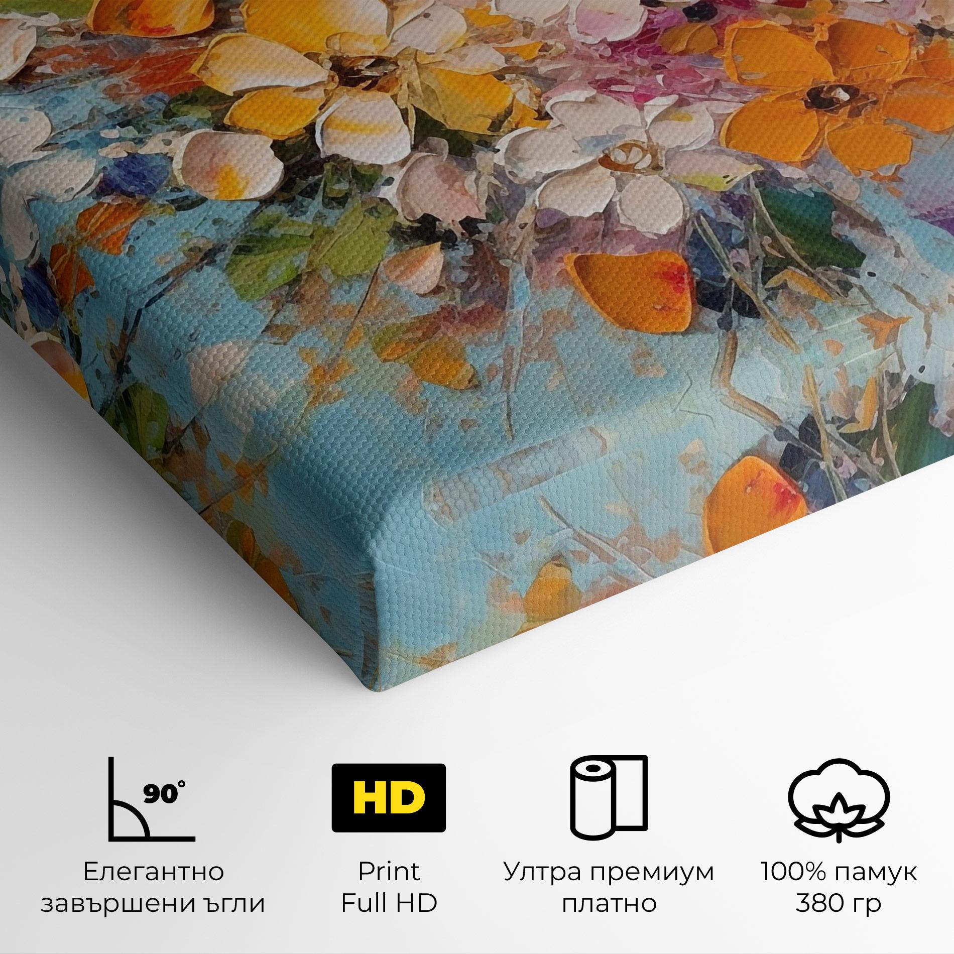 Картина на платно Pretty Flowers On Blue mockup 4