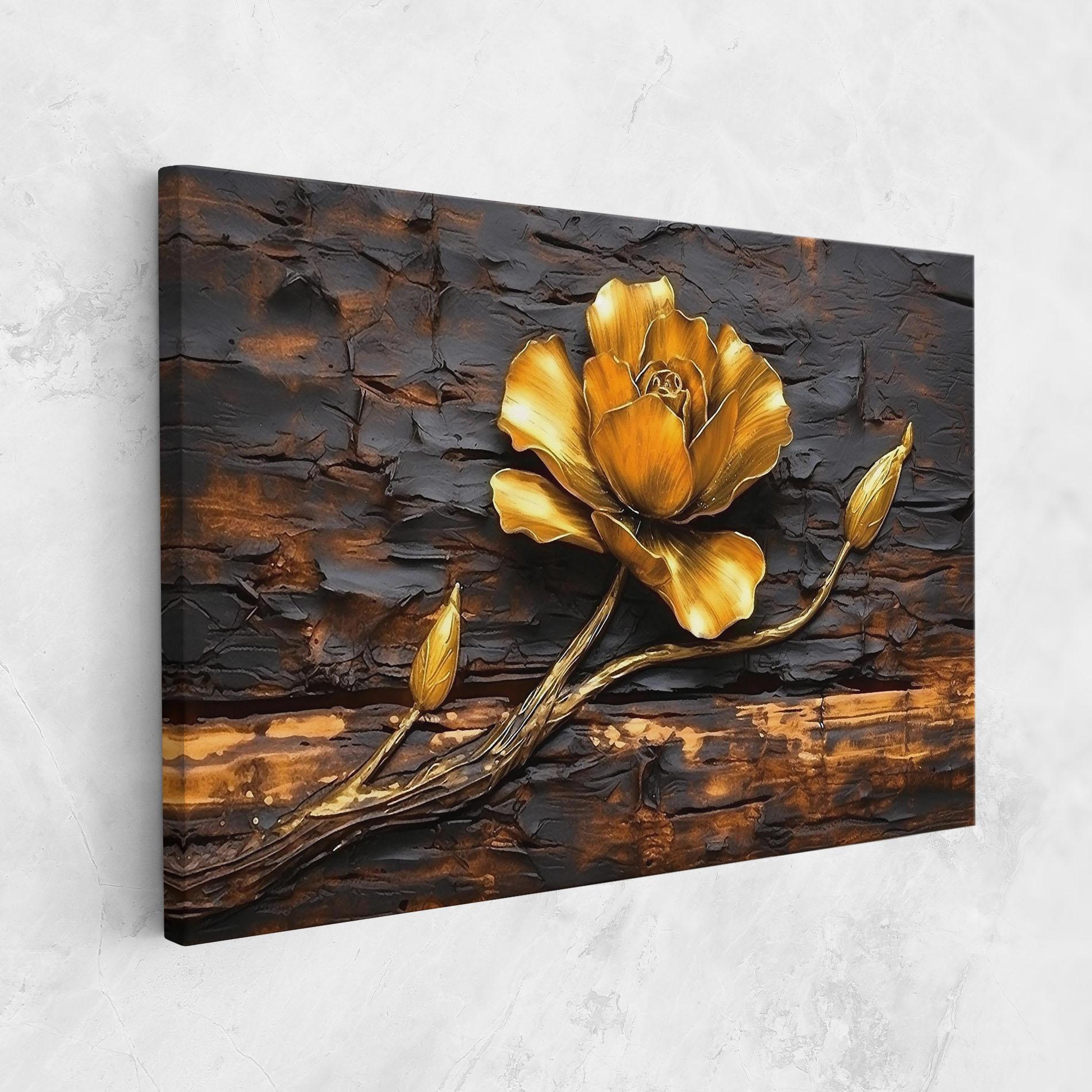 Картина на платно Golden Rose On Wood mockup 1
