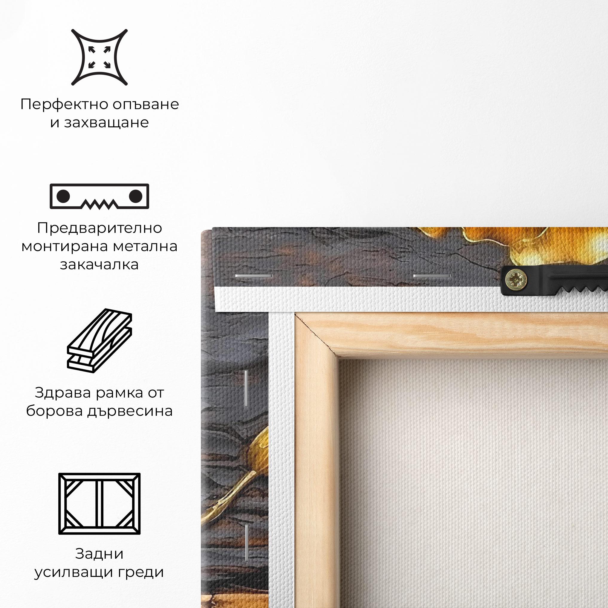 Картина на платно Golden Rose On Wood mockup 5