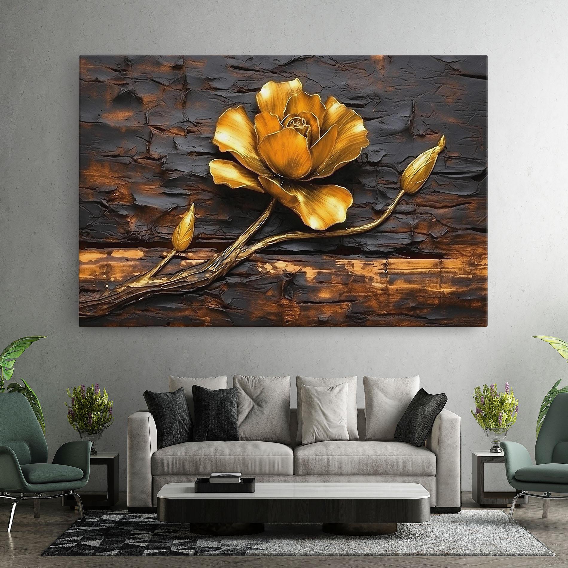 Картина на платно Golden Rose On Wood mockup 7