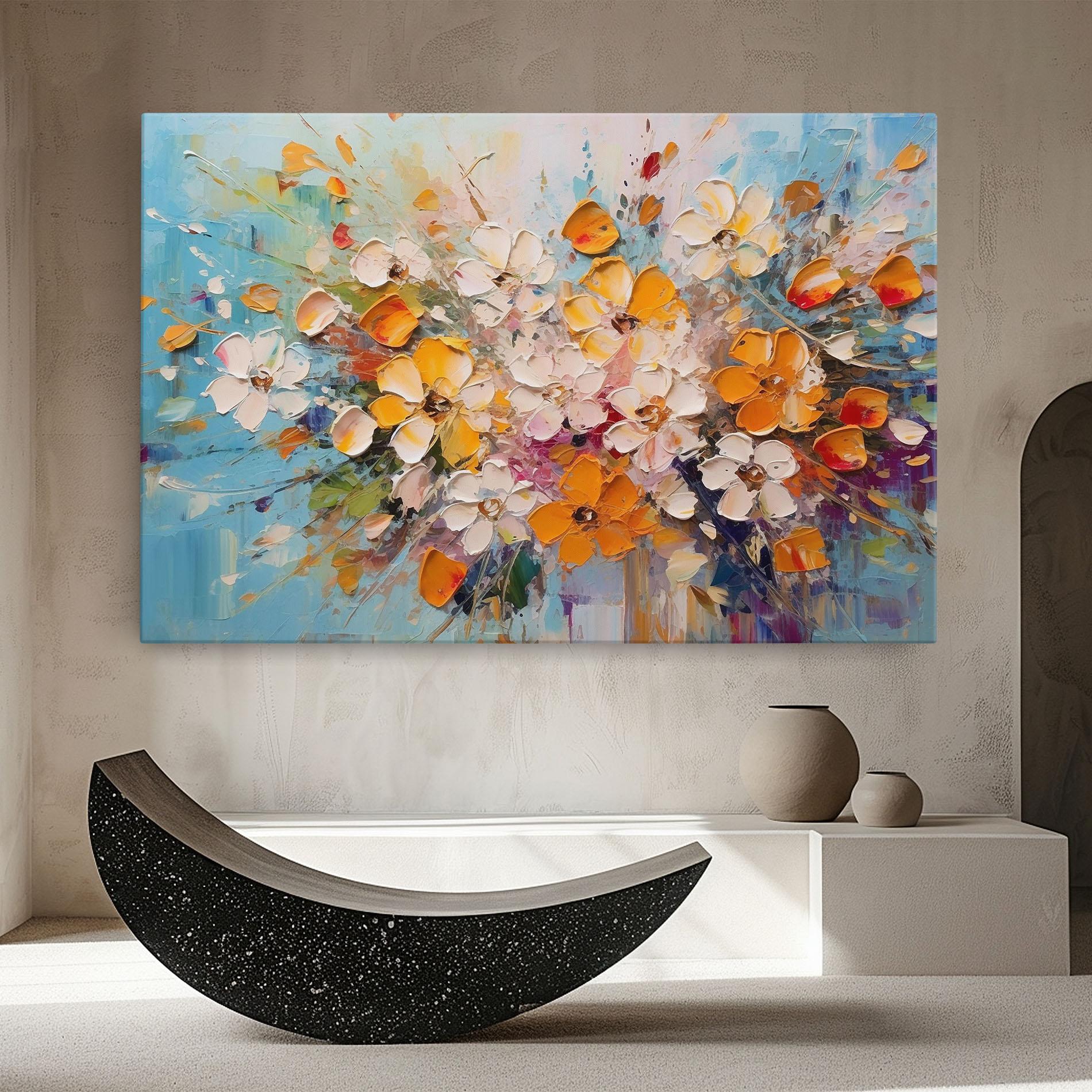 Картина на платно Pretty Flowers On Blue mockup 8