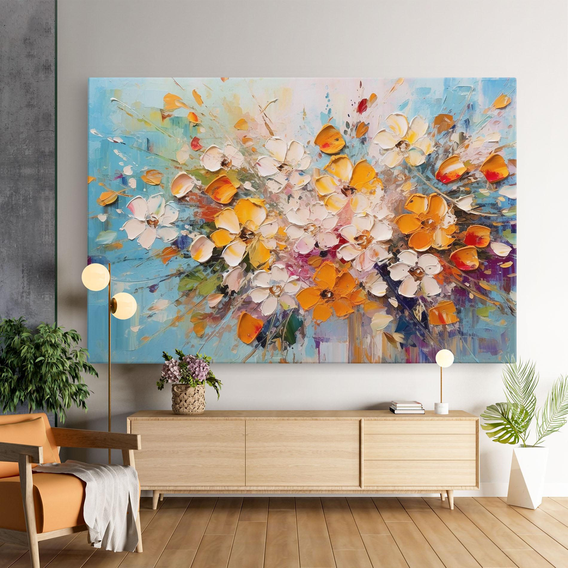 Картина на платно Pretty Flowers On Blue mockup 9