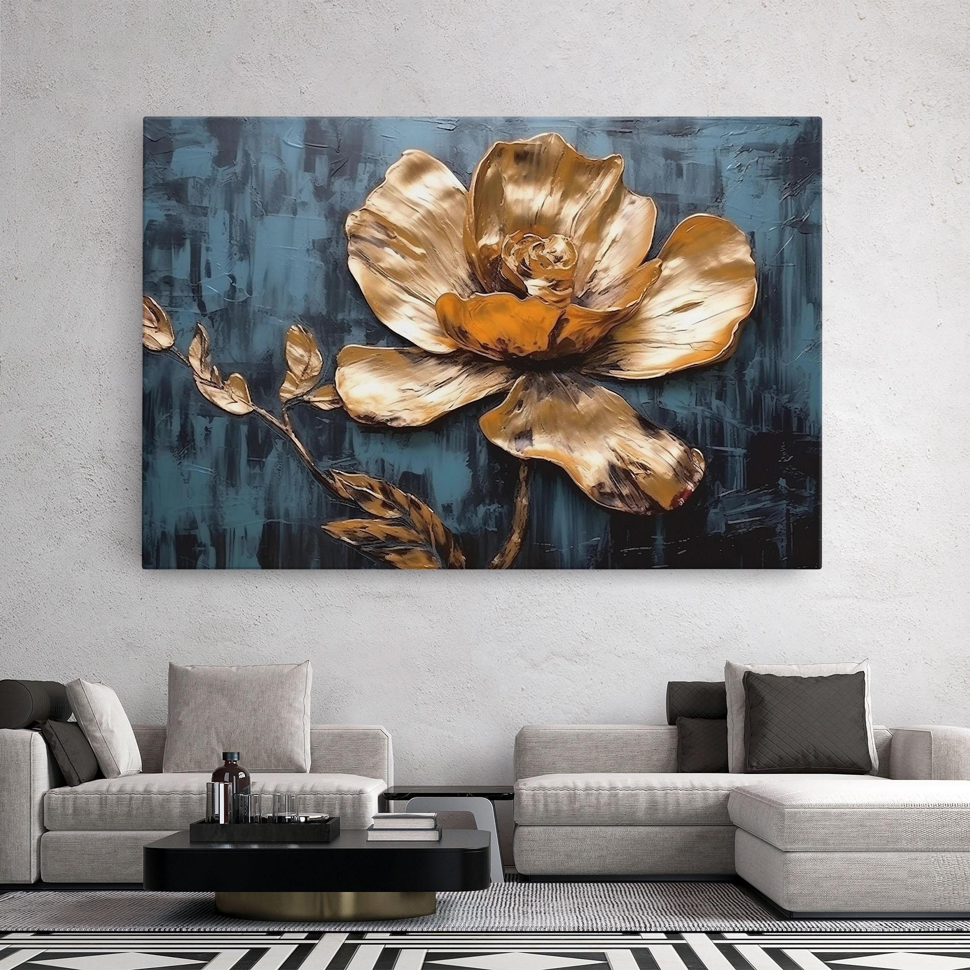 Картина на платно Golden Rose On Blue mockup 2