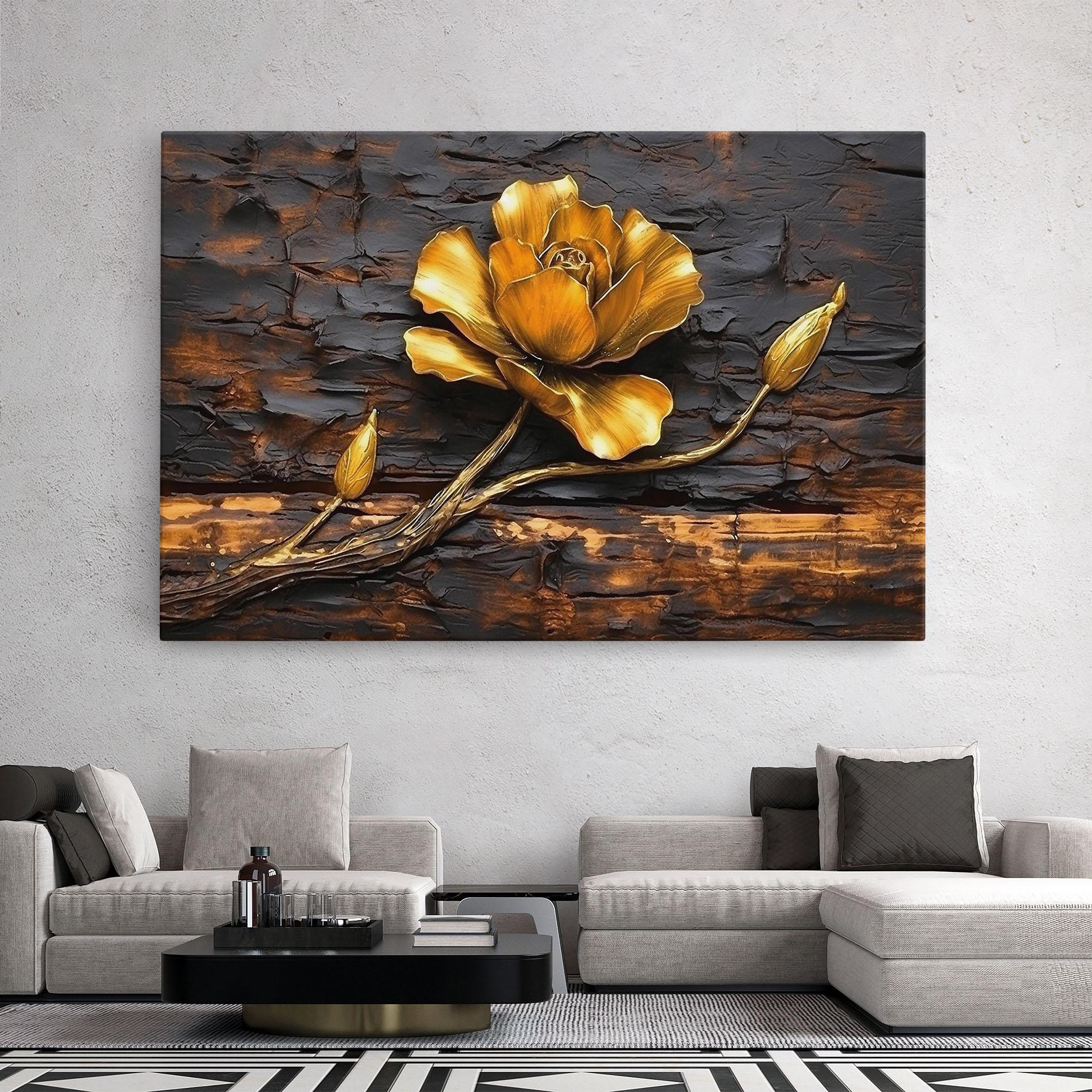 Картина на платно Golden Rose On Wood mockup 2