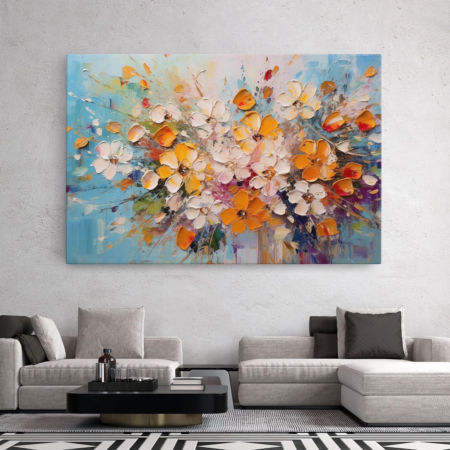 Картина на платно Pretty Flowers On Blue mockup 2