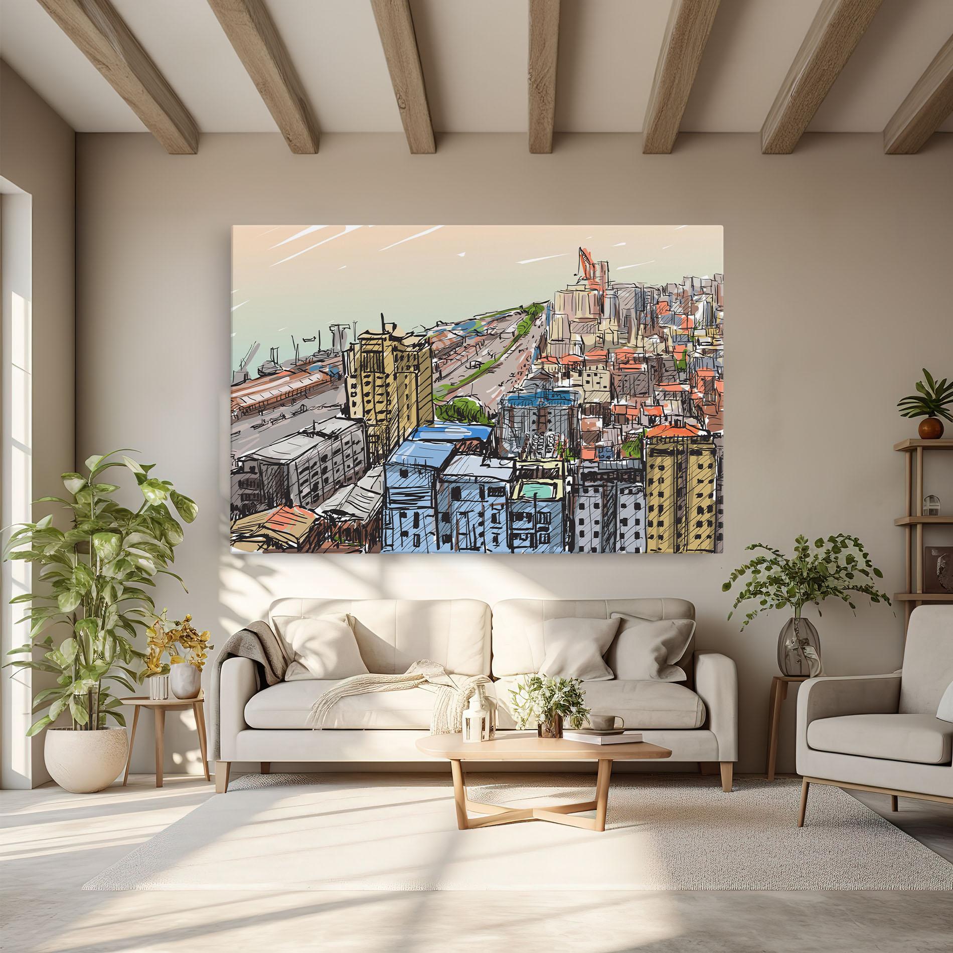Картина на платно Colorful City Drawing mockup 6