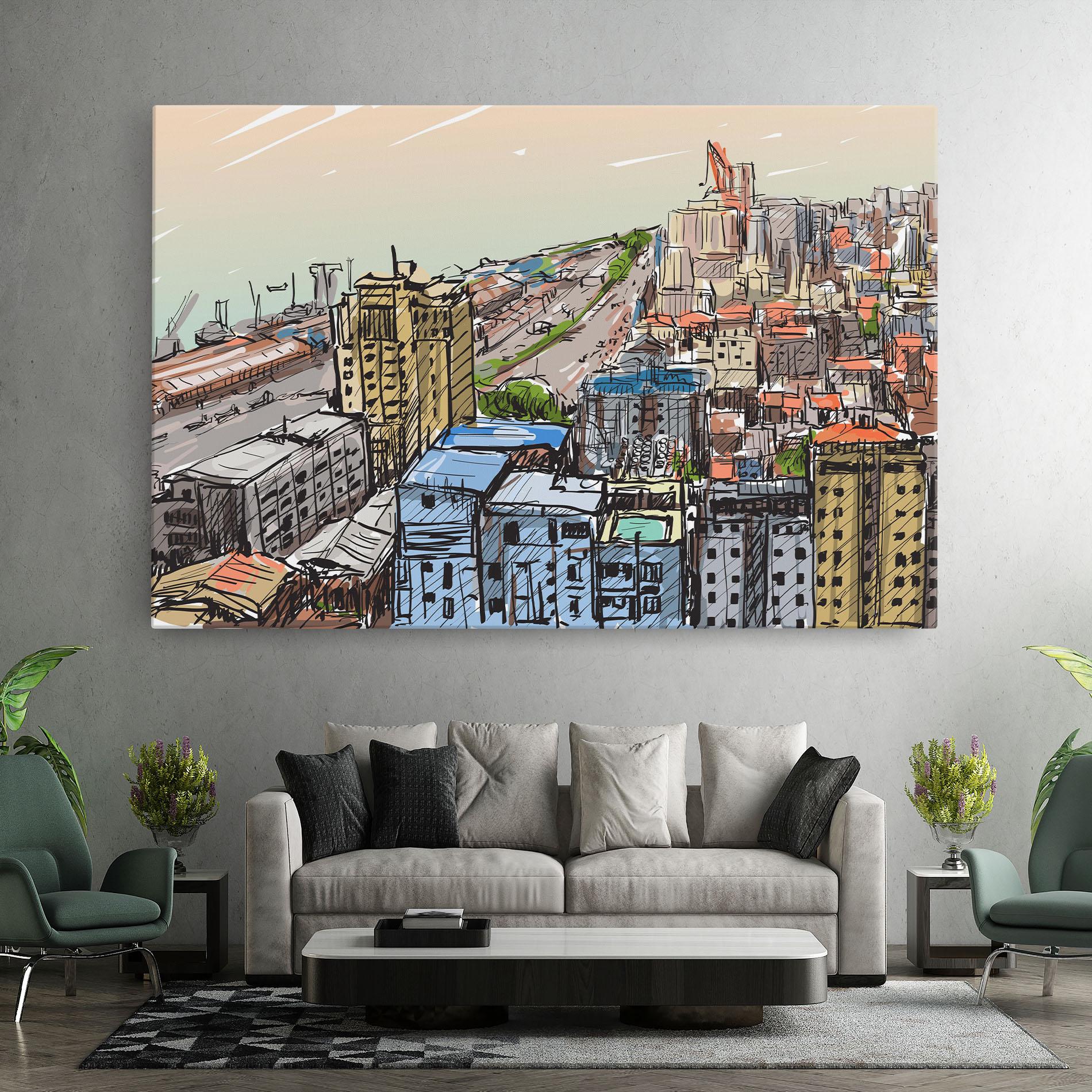 Картина на платно Colorful City Drawing mockup 7