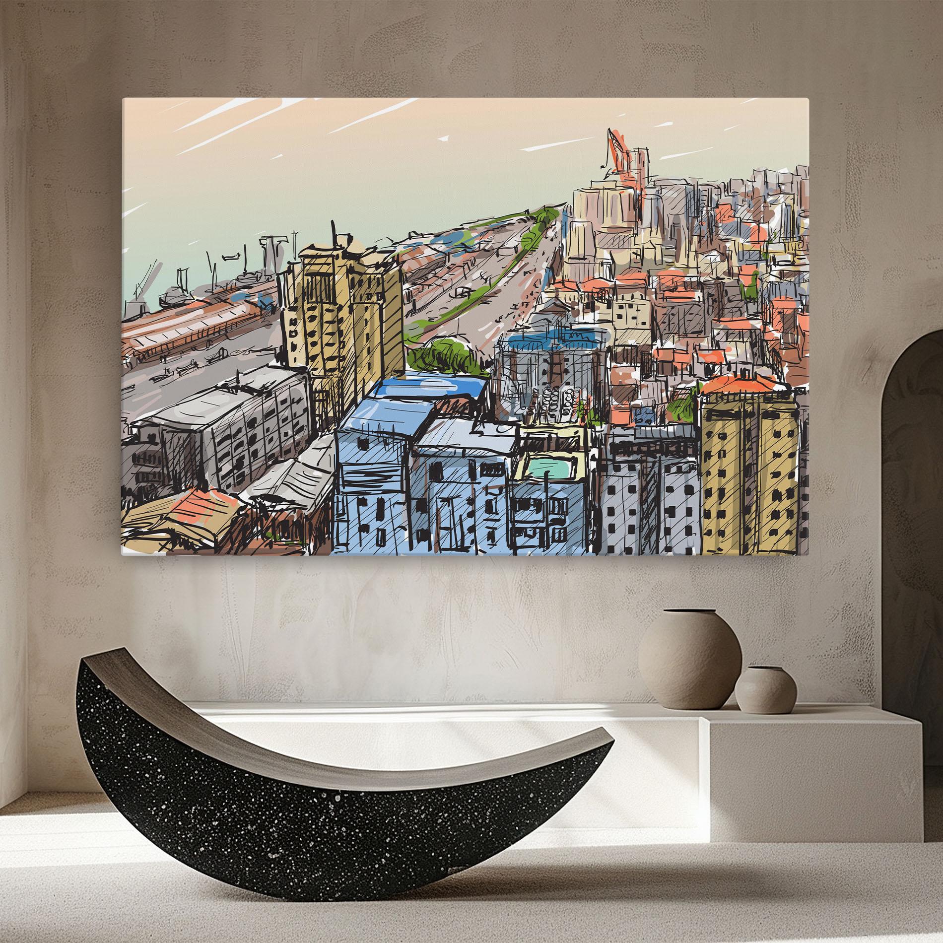 Картина на платно Colorful City Drawing mockup 8