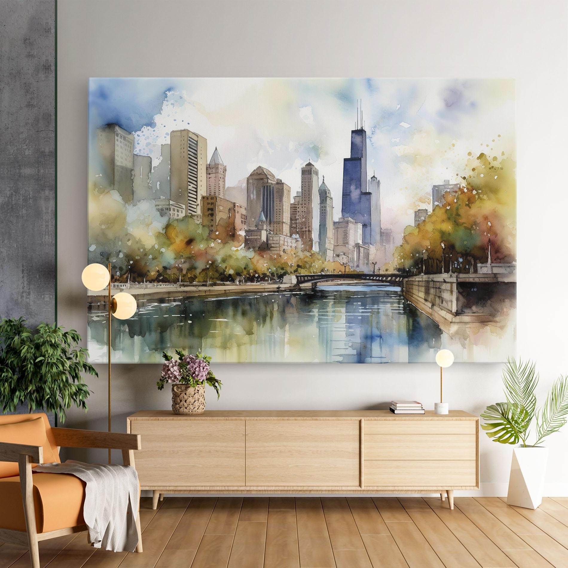 Картина на платно City Skyline Painting mockup 9