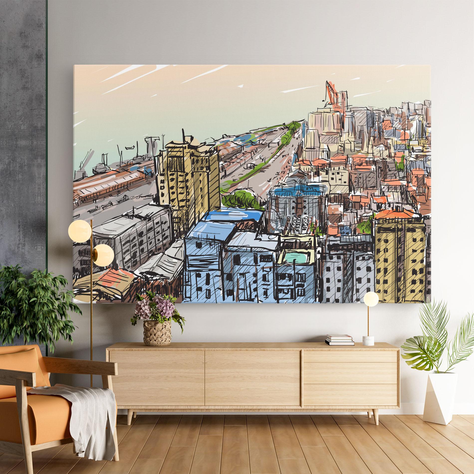 Картина на платно Colorful City Drawing mockup 9