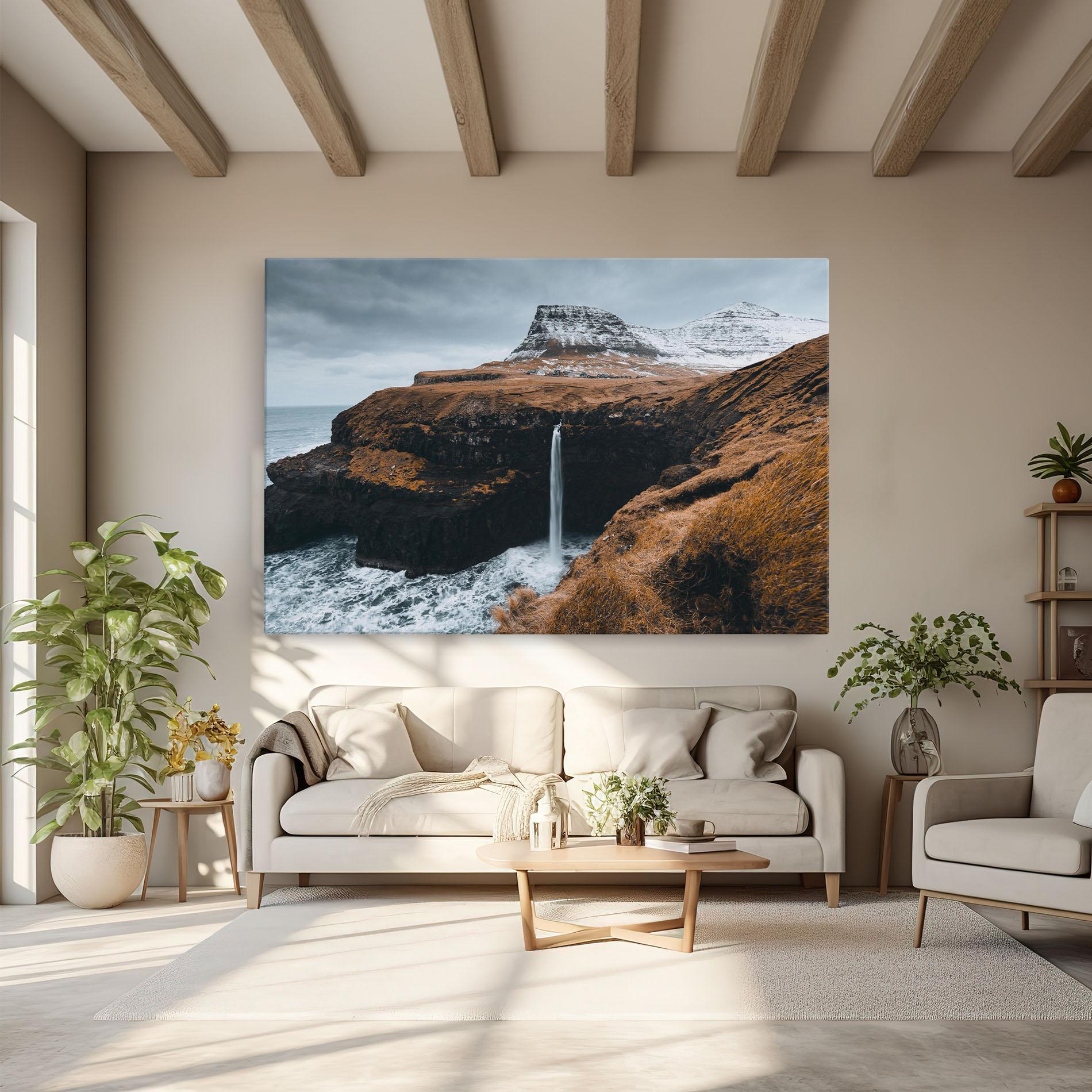 Картина на платно Black Houses Waterfall mockup 6