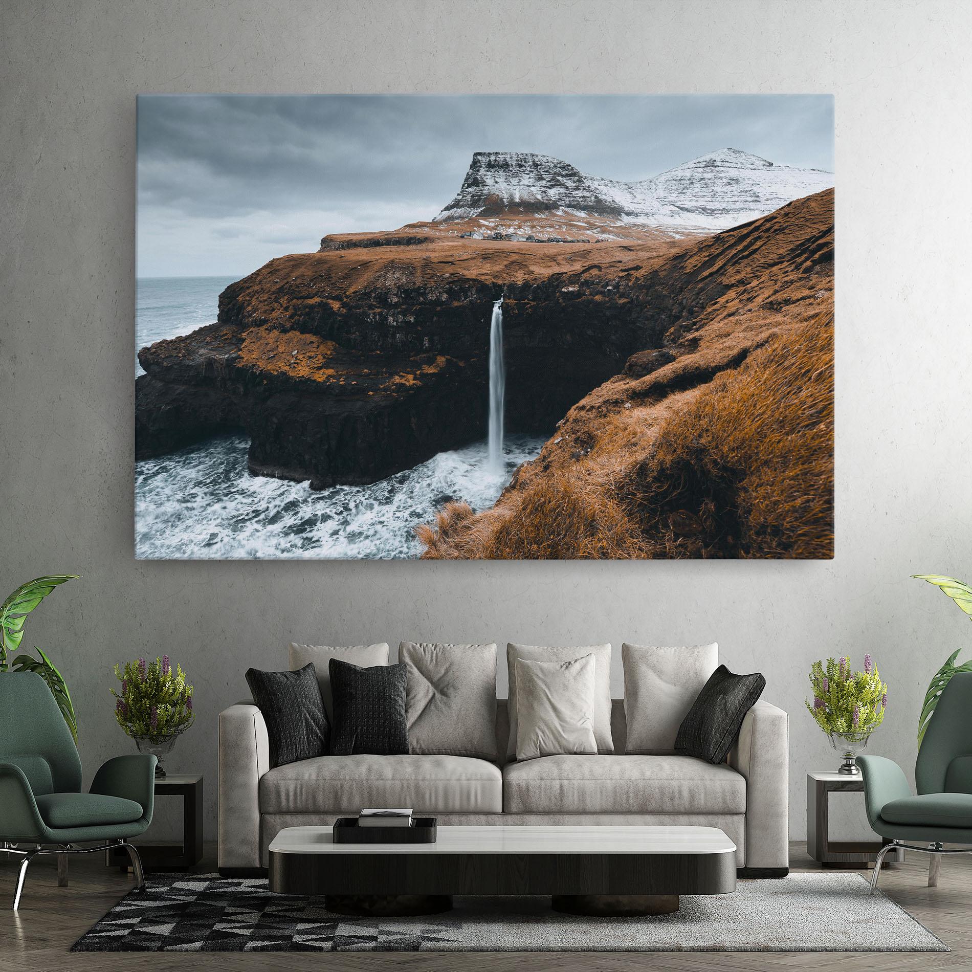 Картина на платно Black Houses Waterfall mockup 7
