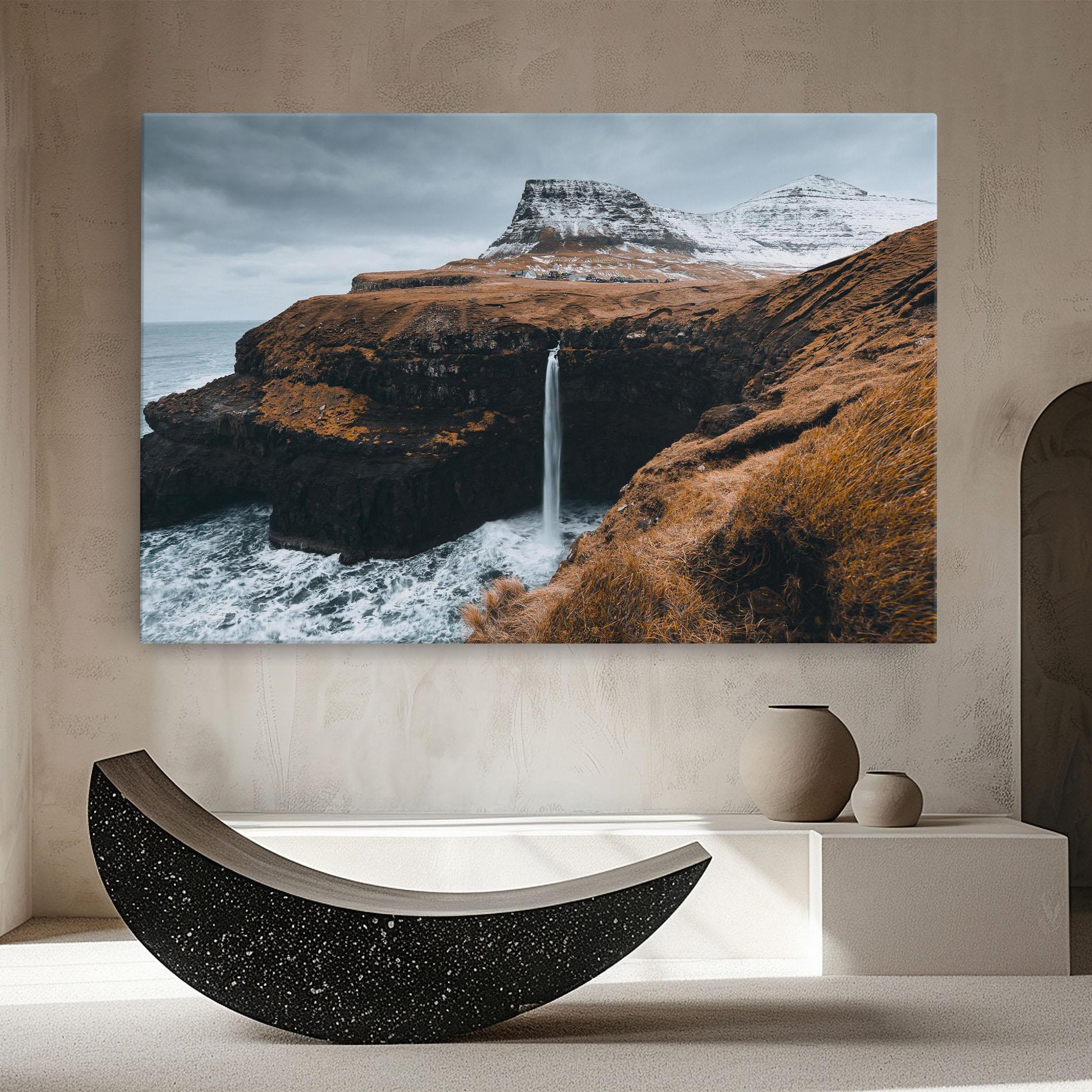 Картина на платно Black Houses Waterfall mockup 8