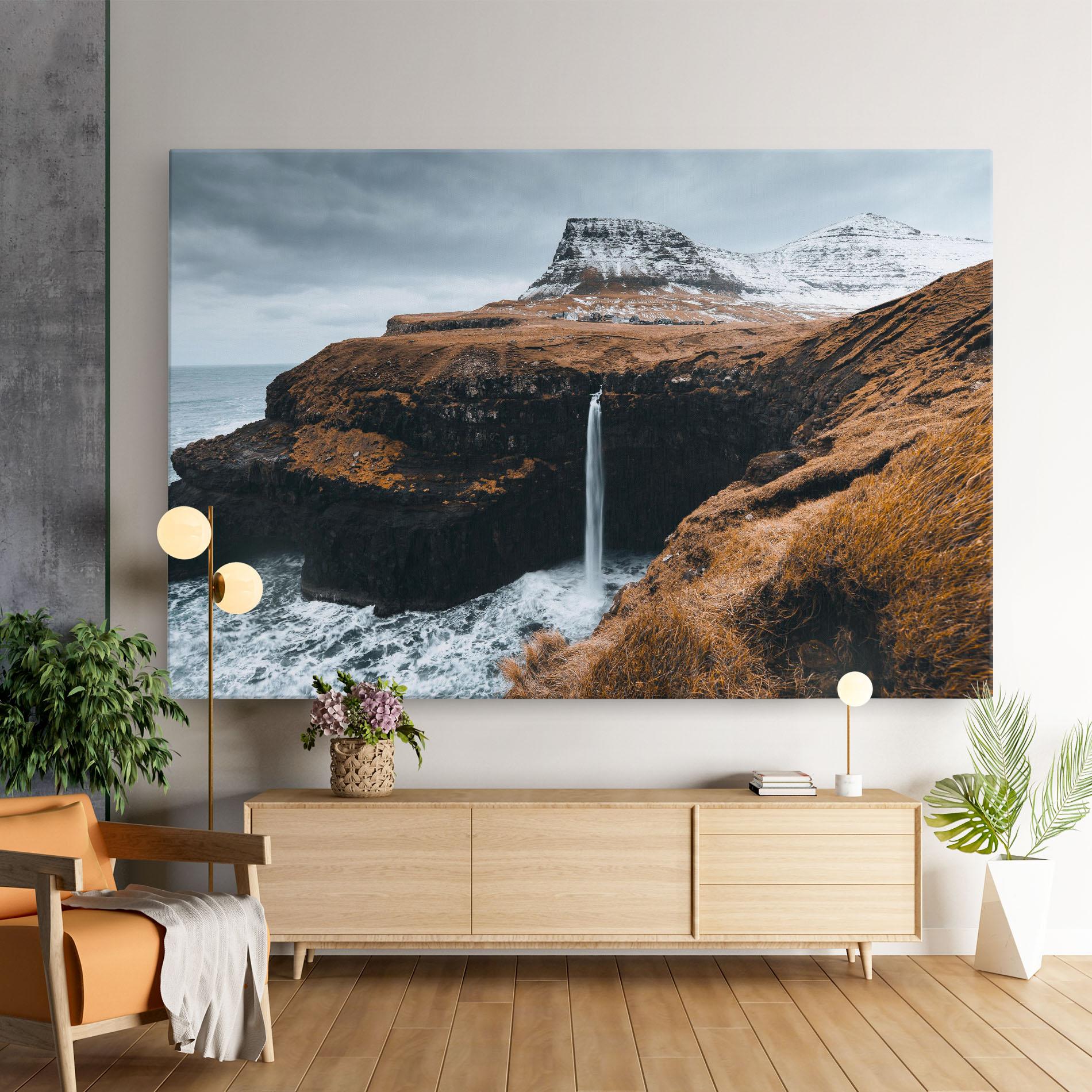 Картина на платно Black Houses Waterfall mockup 9