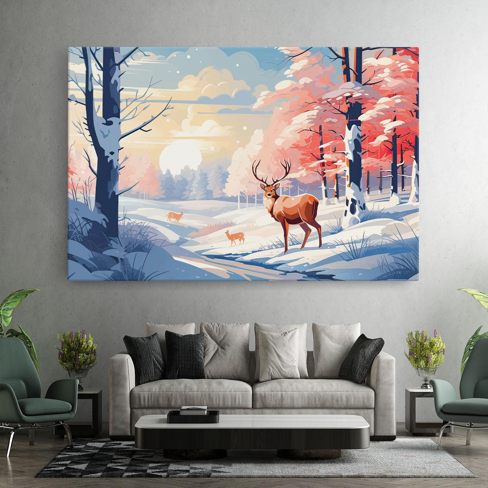 Картина на платно Winter Deer Art mockup 7