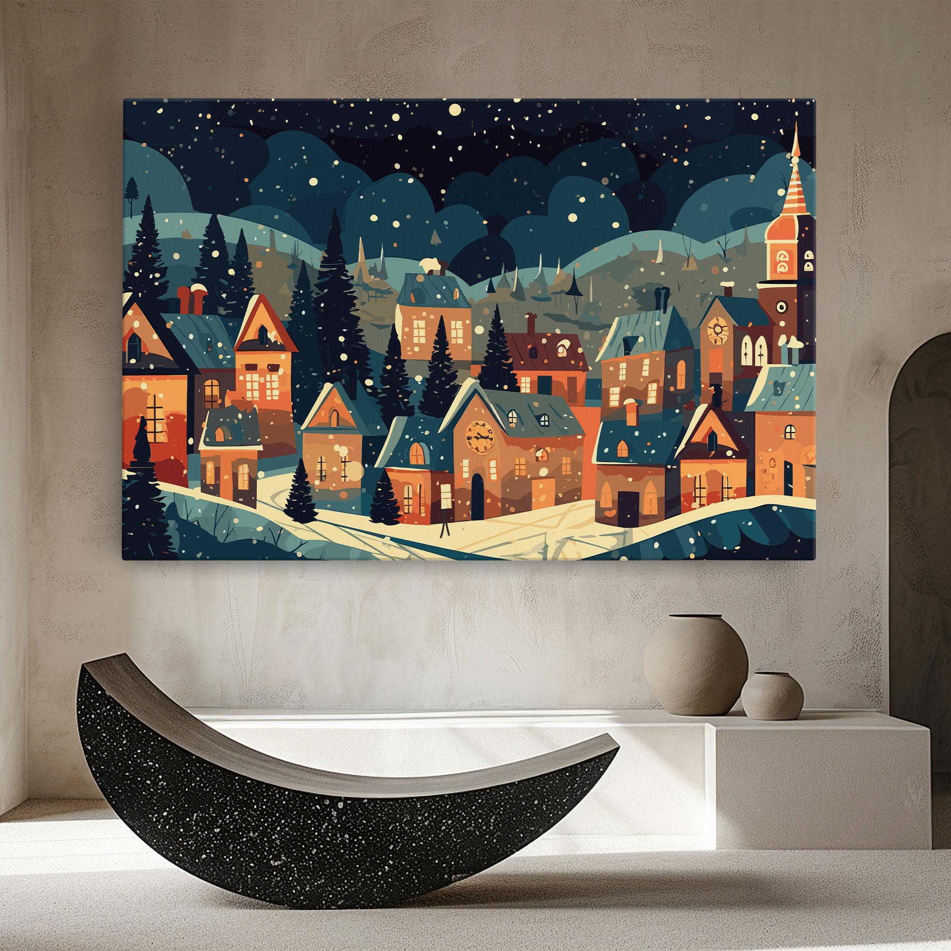 Картина на платно Winter View Houses mockup 8