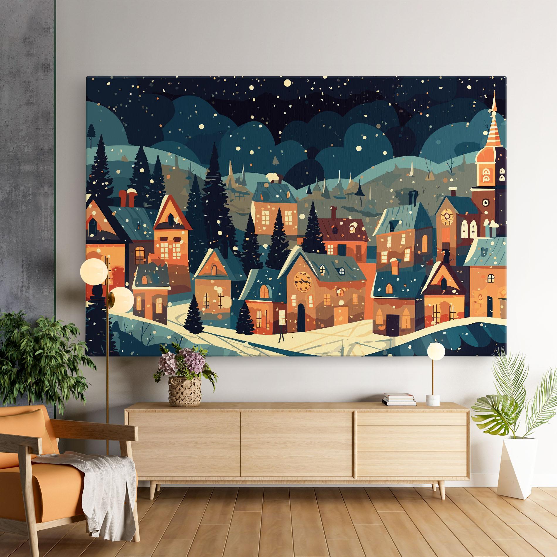 Картина на платно Winter View Houses mockup 9