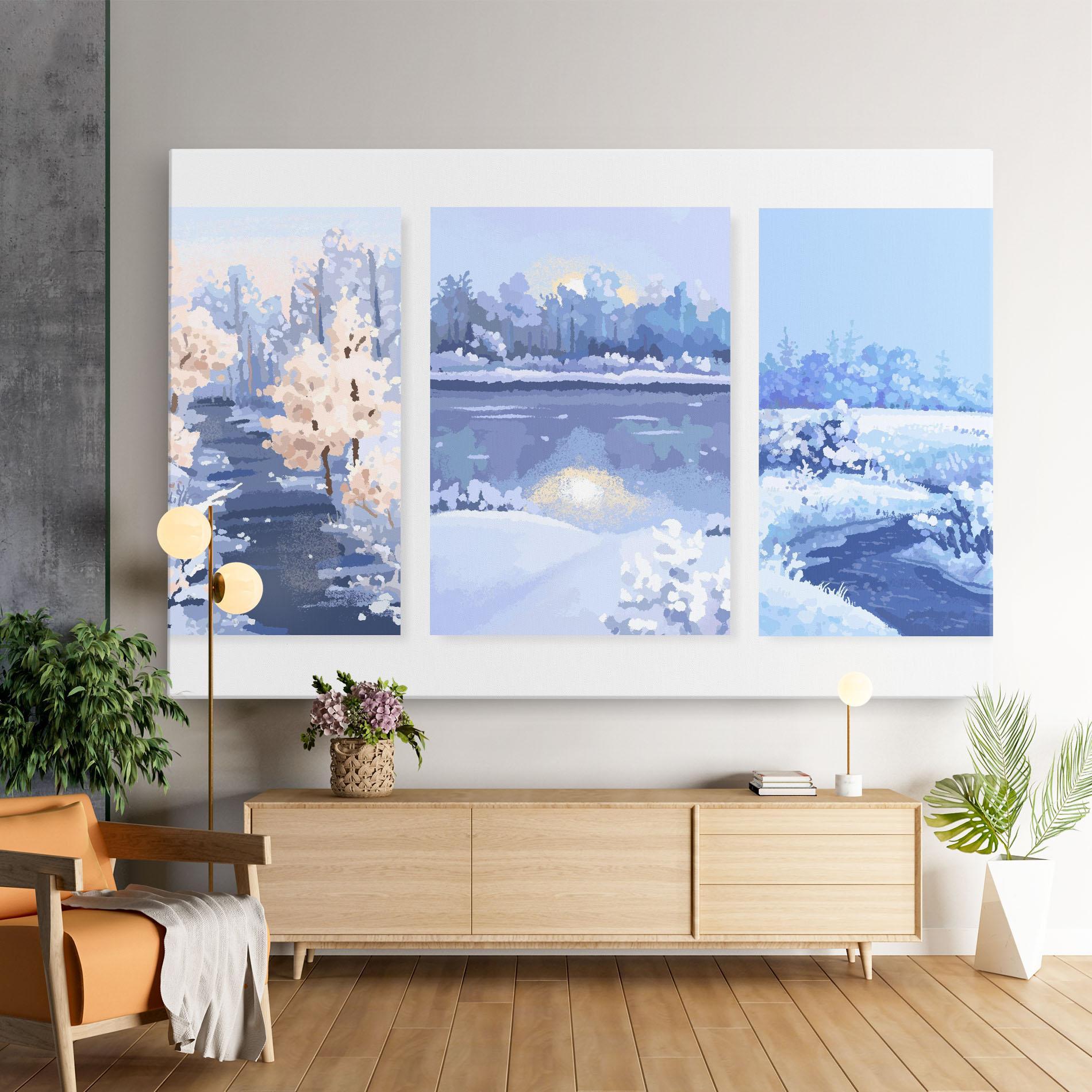 Картина на платно Winter_landscape_with_forest_and_field_vector_illustration14 mockup 9