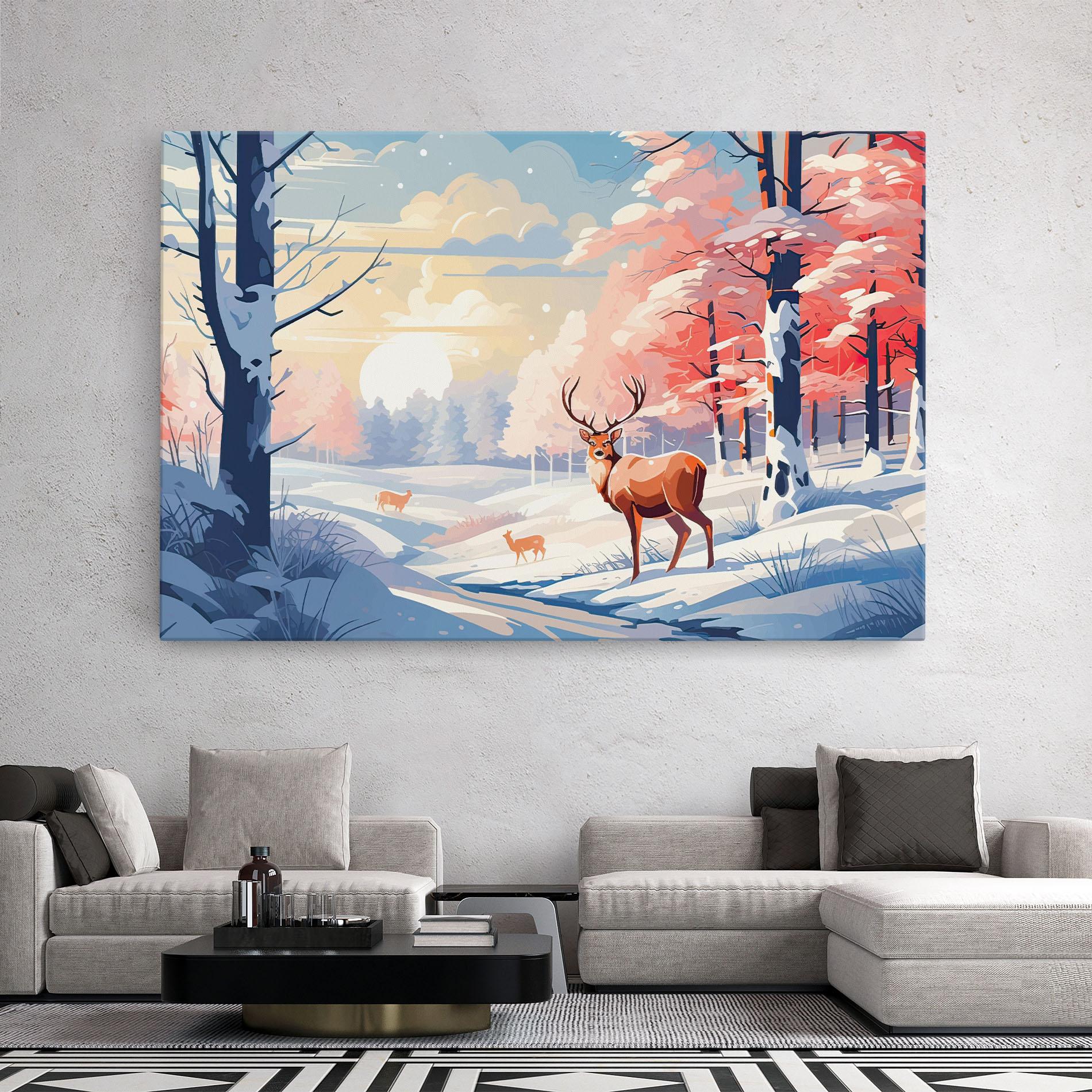 Картина на платно Winter Deer Art mockup 2