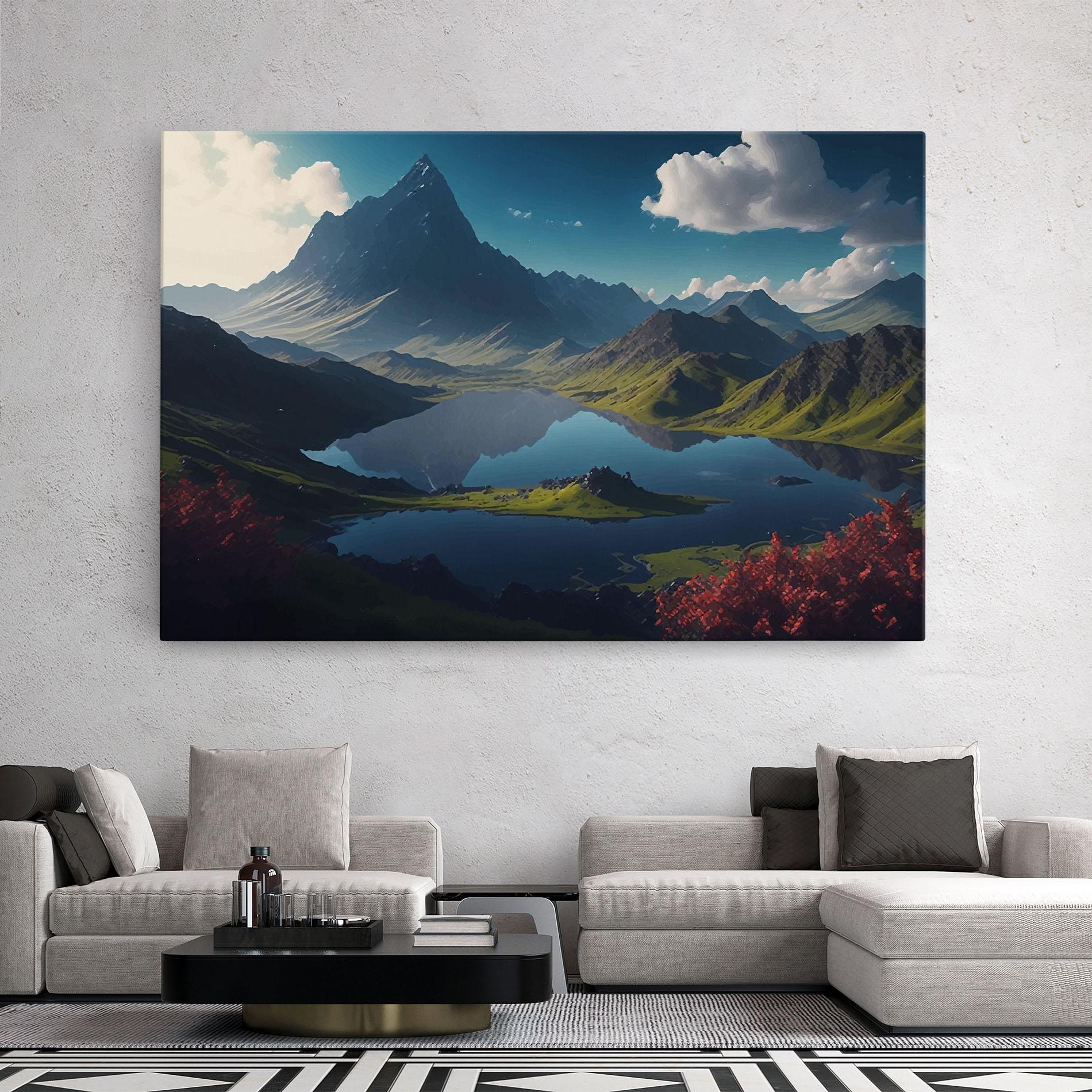 Картина на платно Red Flower Lake mockup 2