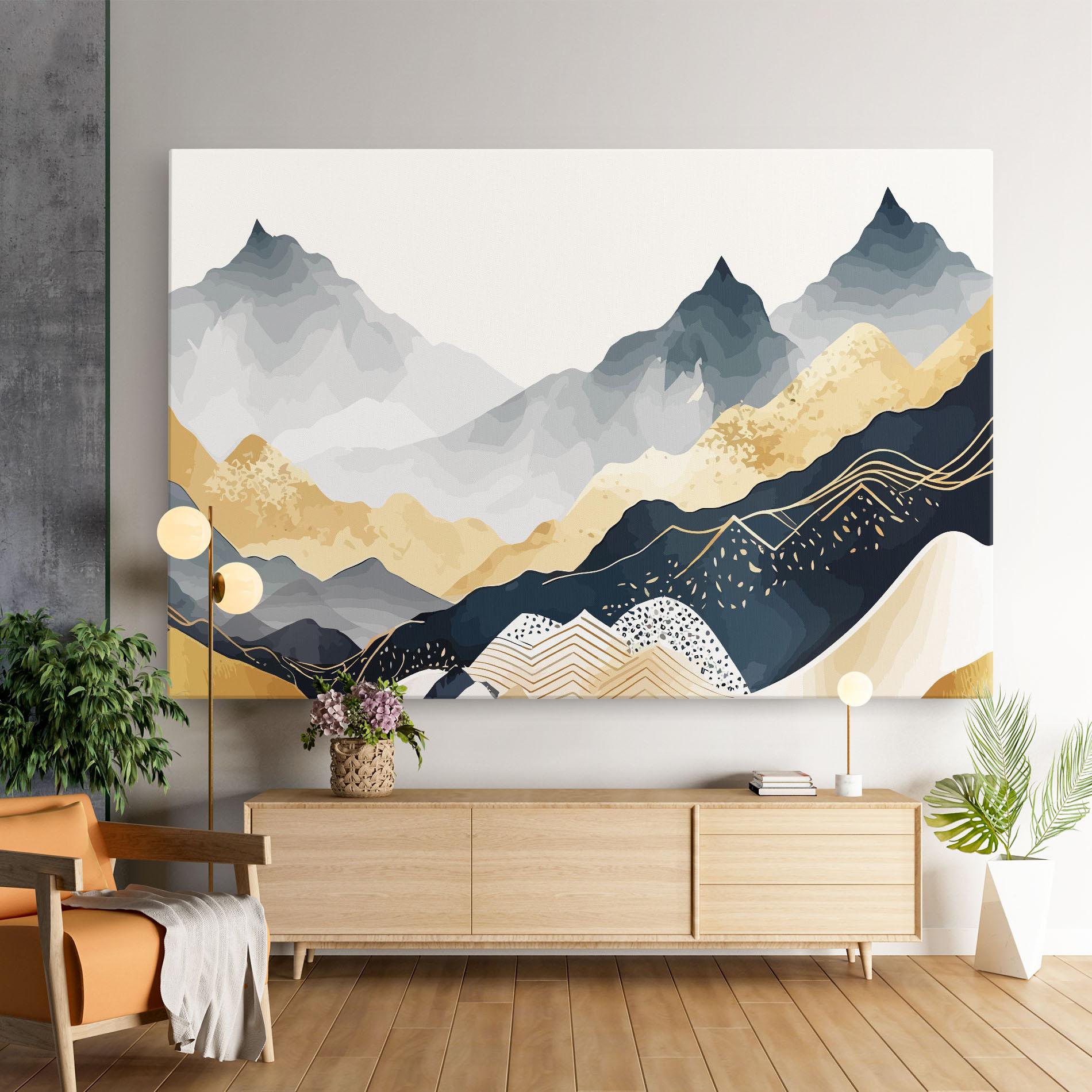 Картина на платно Gold Grey Mountain mockup 9