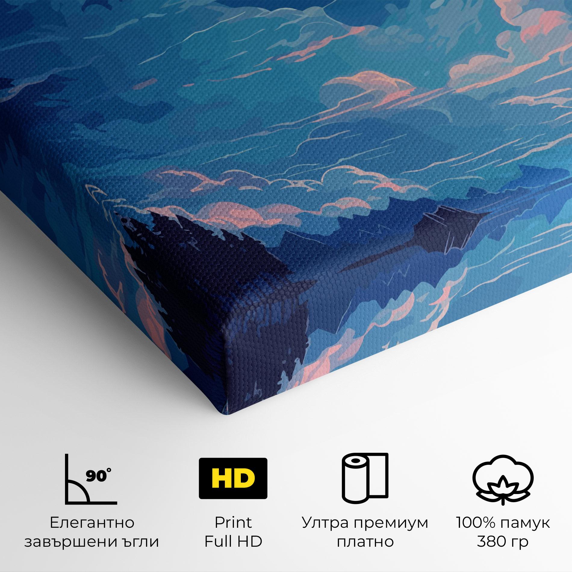 Картина на платно Blue Cloud Moon mockup 4