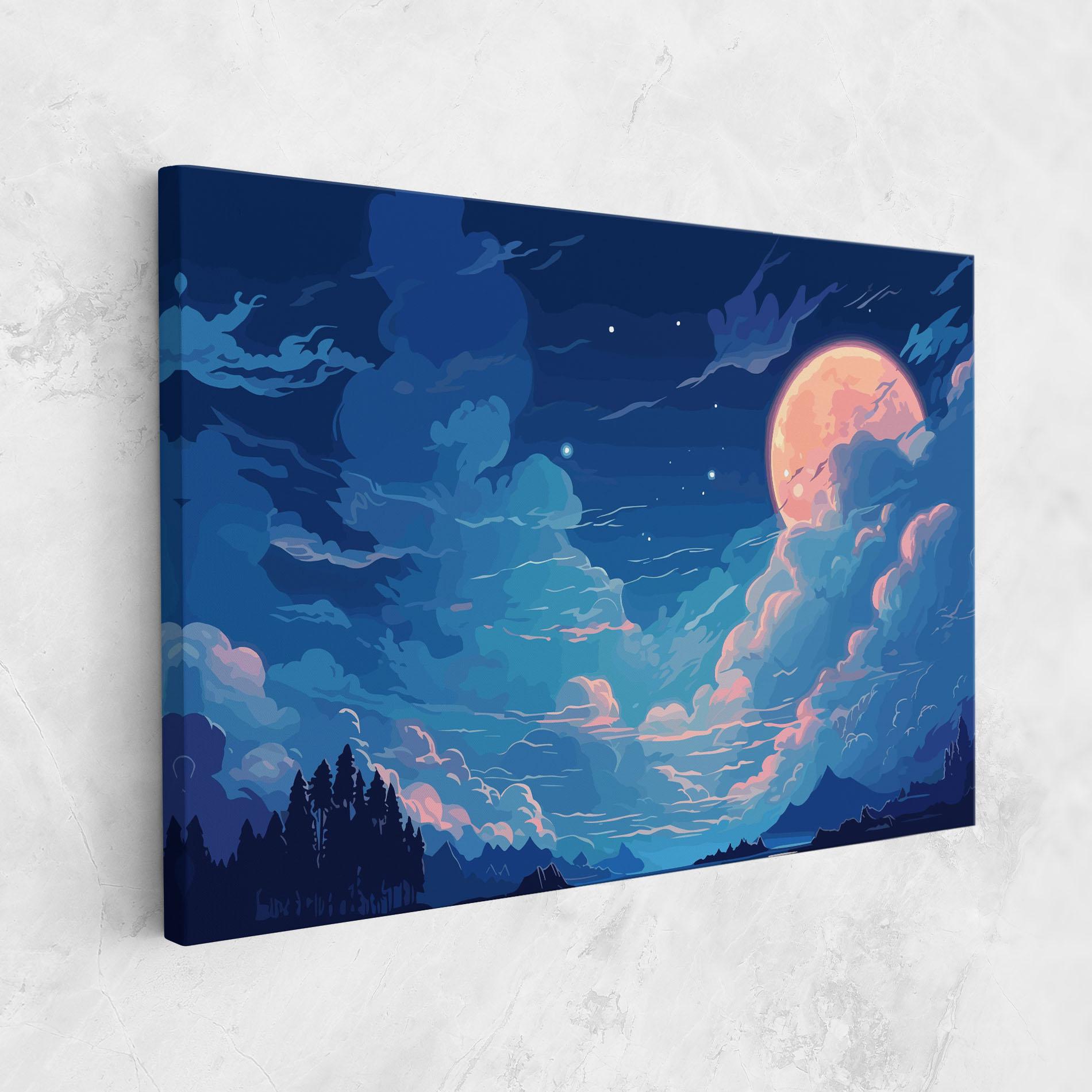 Картина на платно Blue Cloud Moon mockup 1