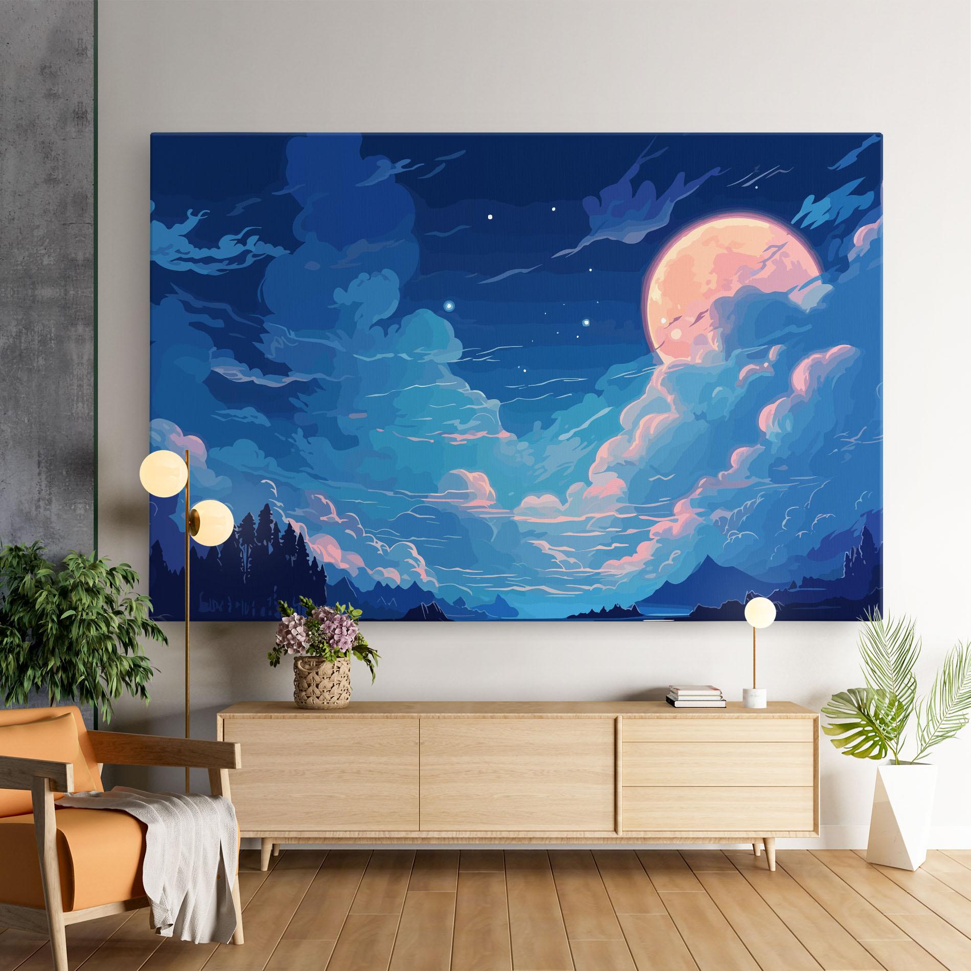 Картина на платно Blue Cloud Moon mockup 9