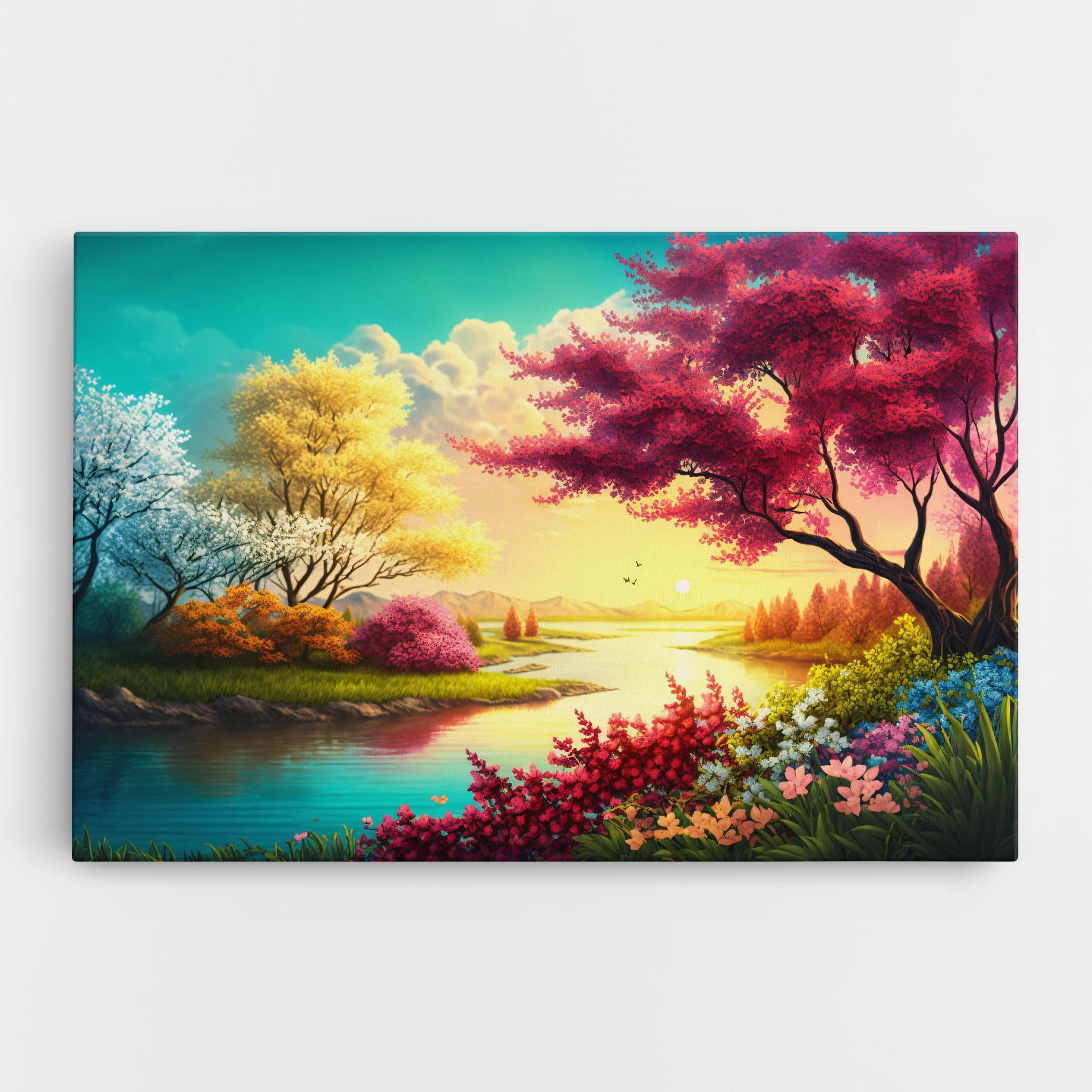 Картина на платно Pink Yellow Trees mockup 0