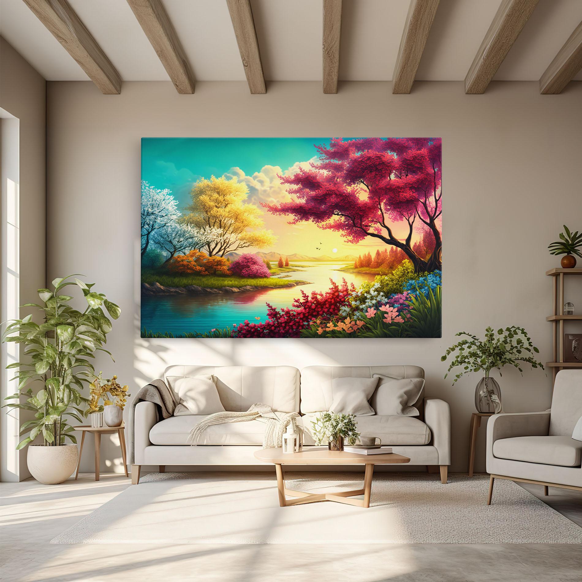 Картина на платно Pink Yellow Trees mockup 6