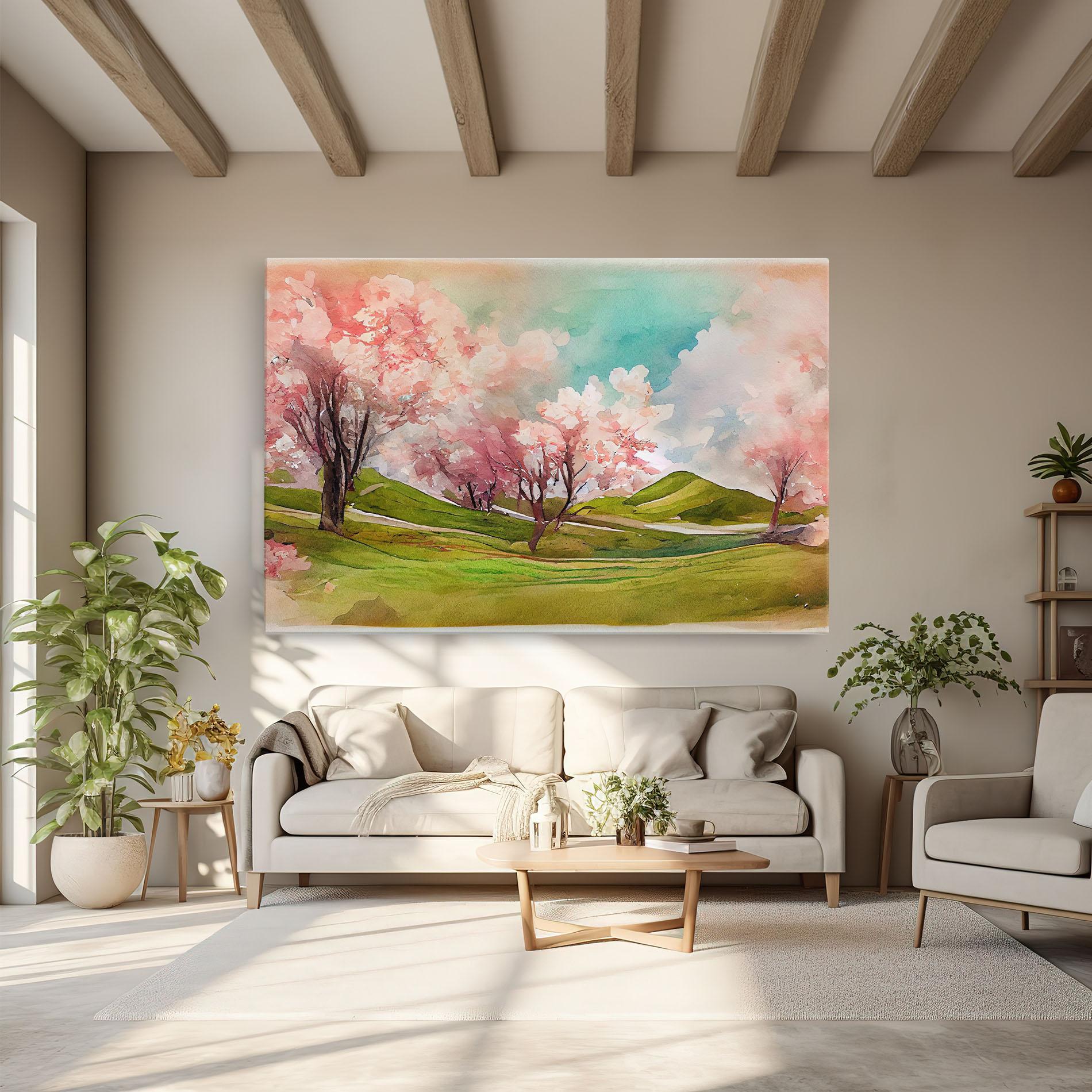 Картина на платно Spring Trees Painting mockup 6