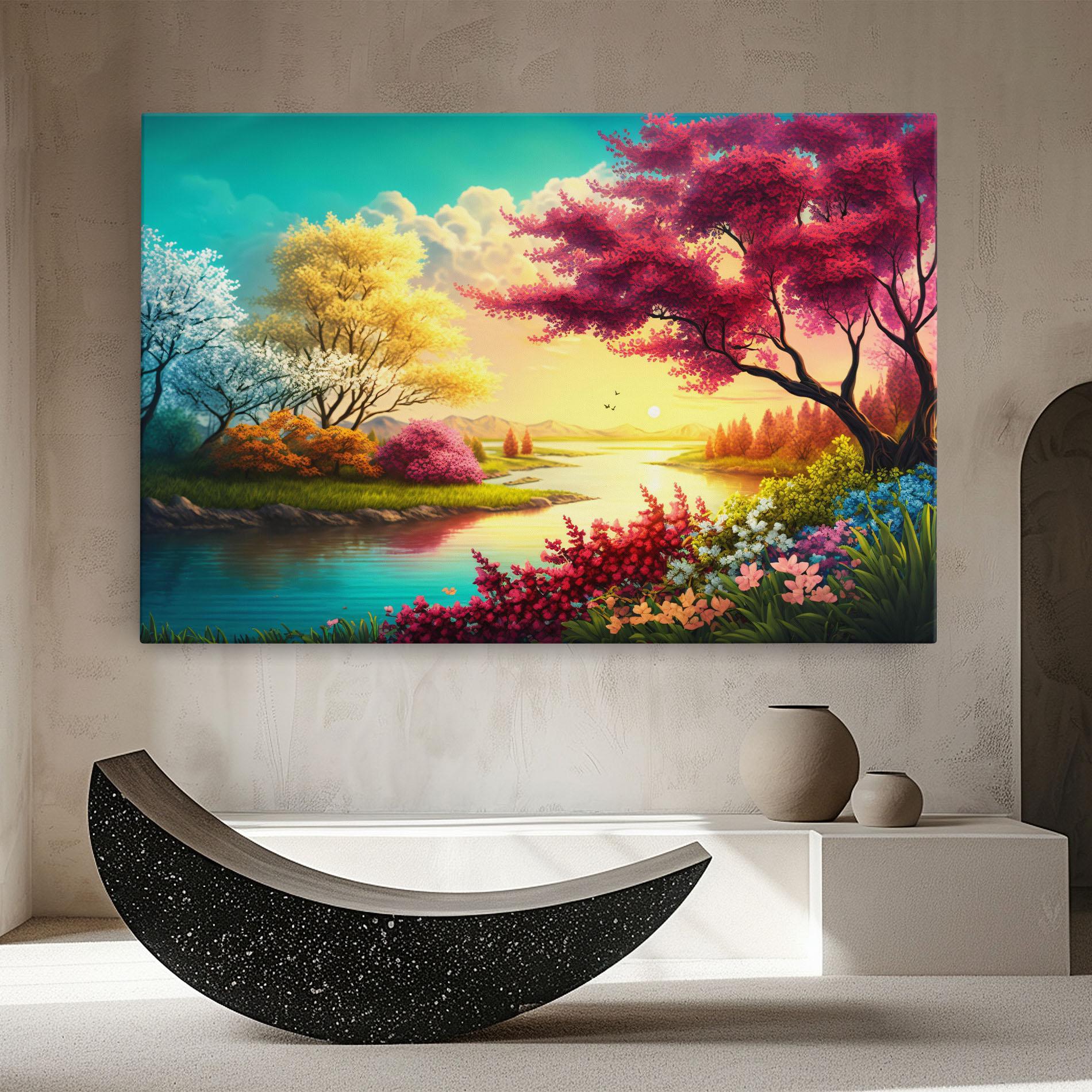 Картина на платно Pink Yellow Trees mockup 8