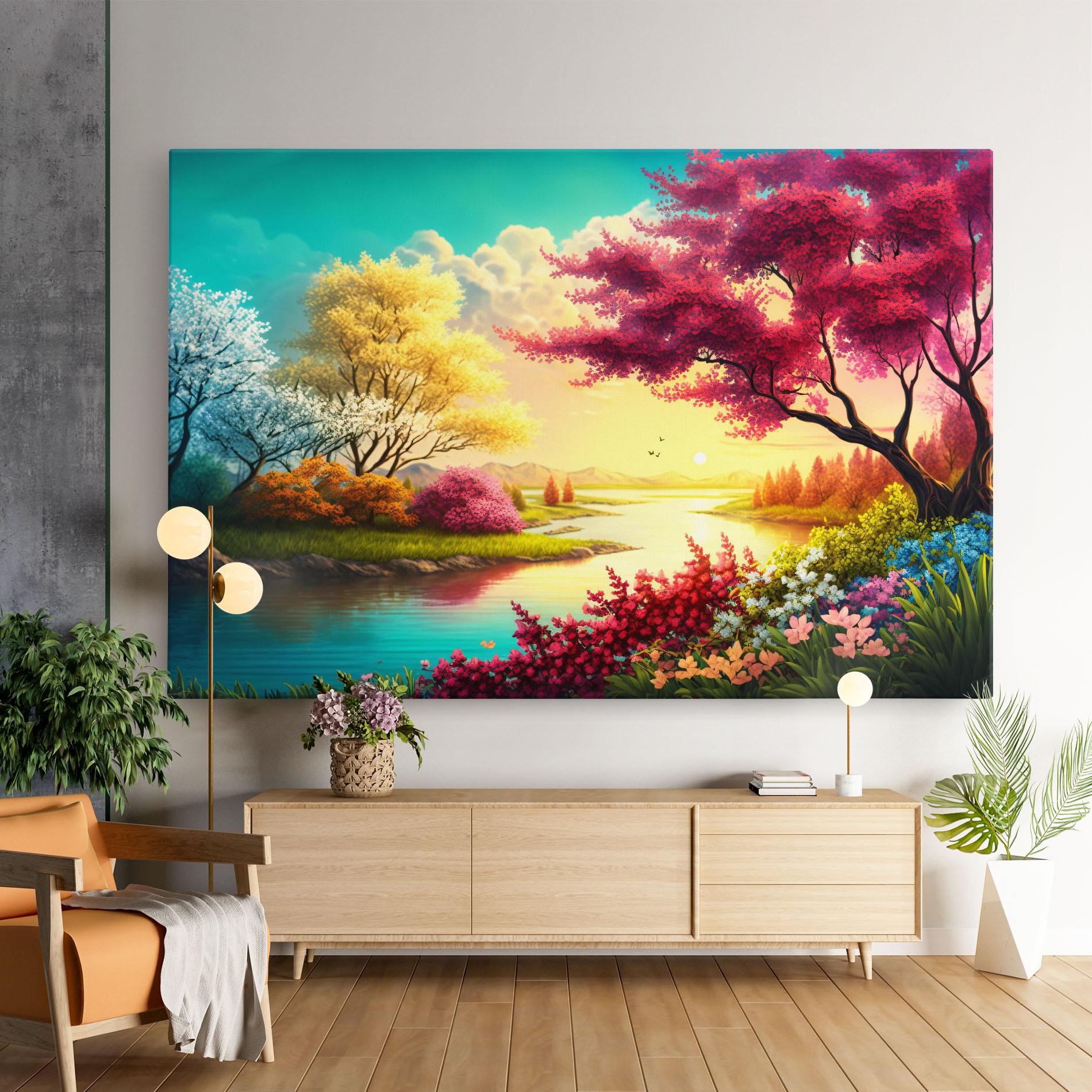 Картина на платно Pink Yellow Trees mockup 9