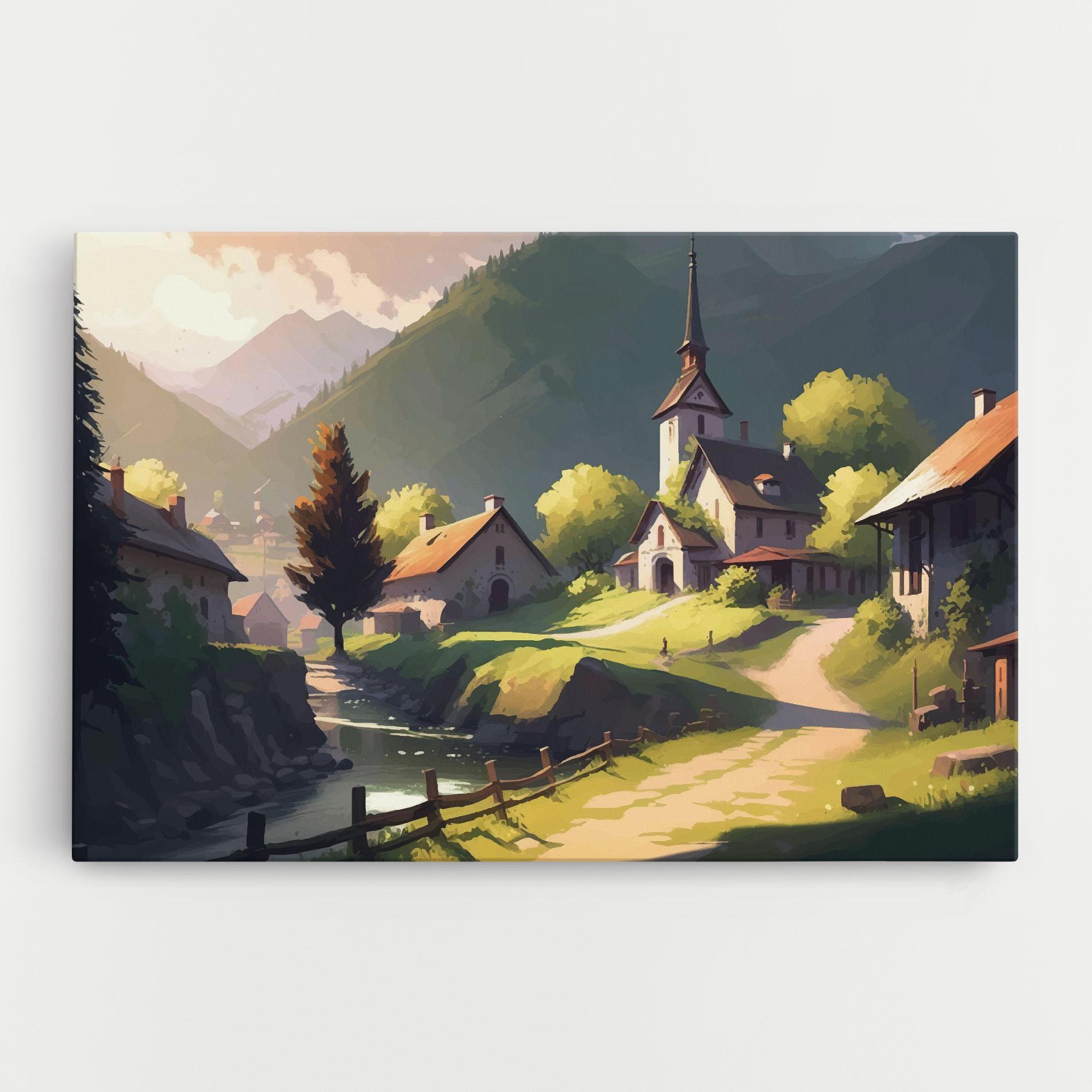Картина на платно Village Church Art mockup 0