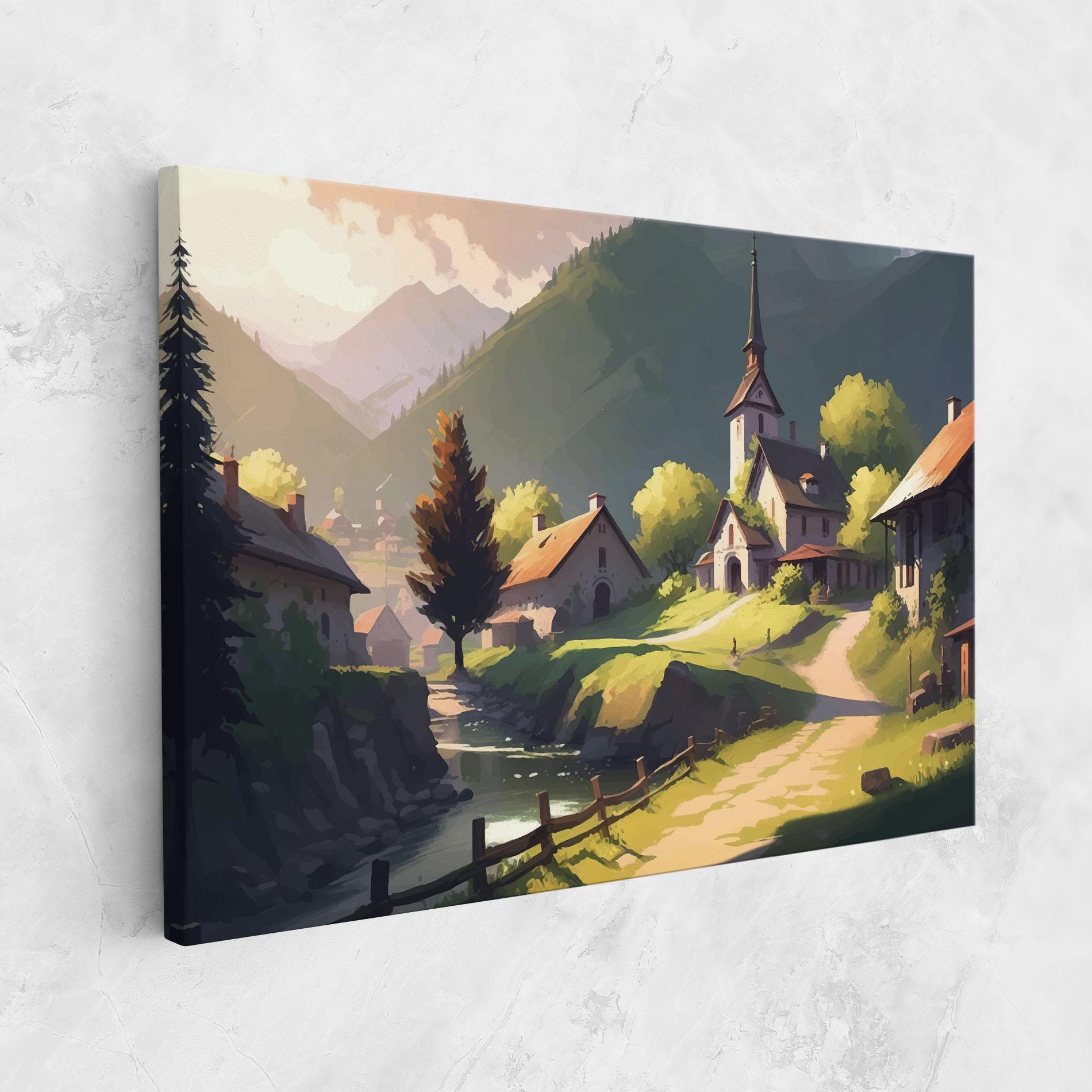 Картина на платно Village Church Art mockup 1
