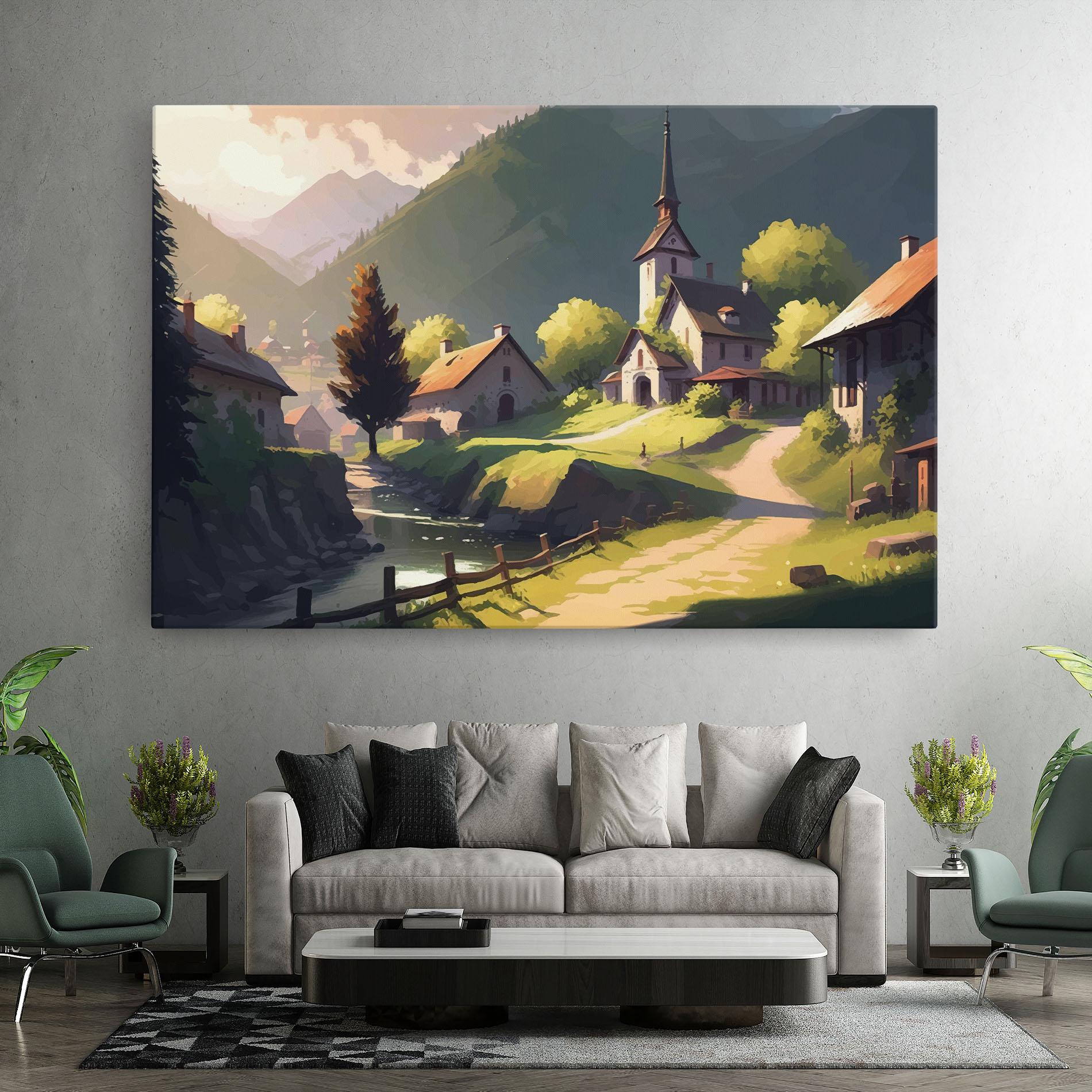 Картина на платно Village Church Art mockup 7