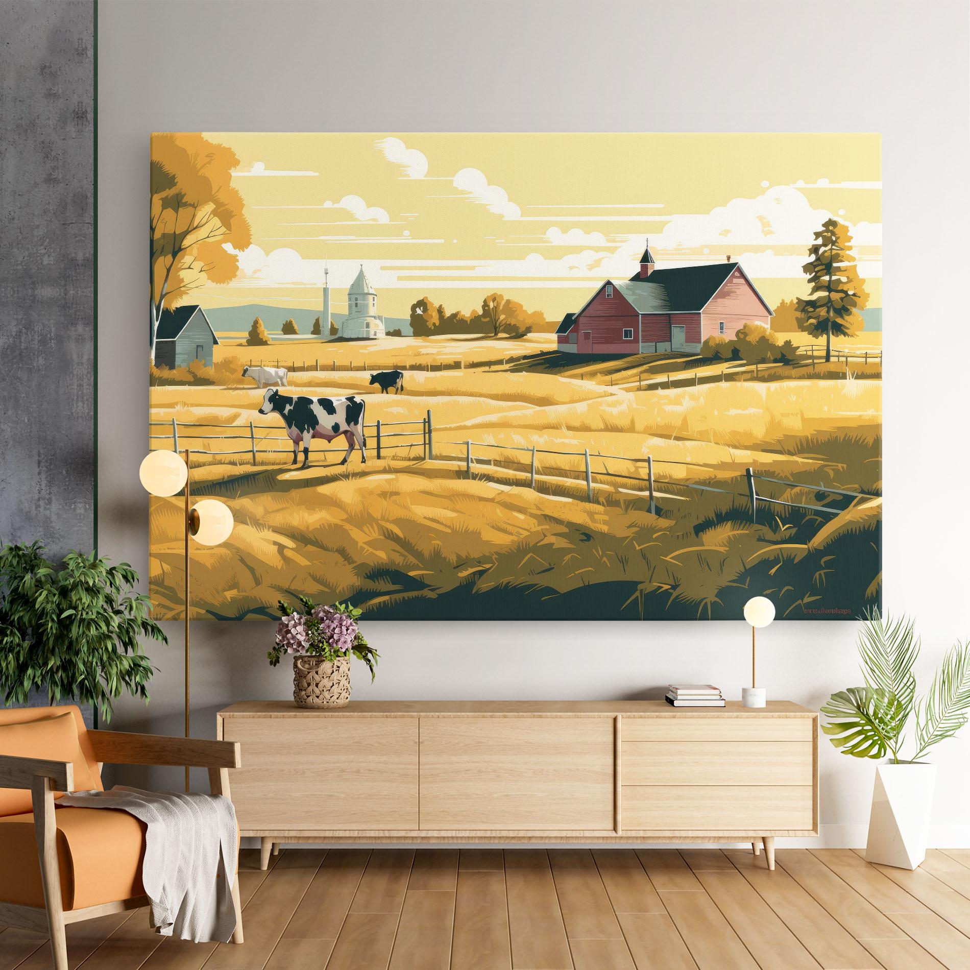 Картина на платно Cows Sunlight Farm mockup 9