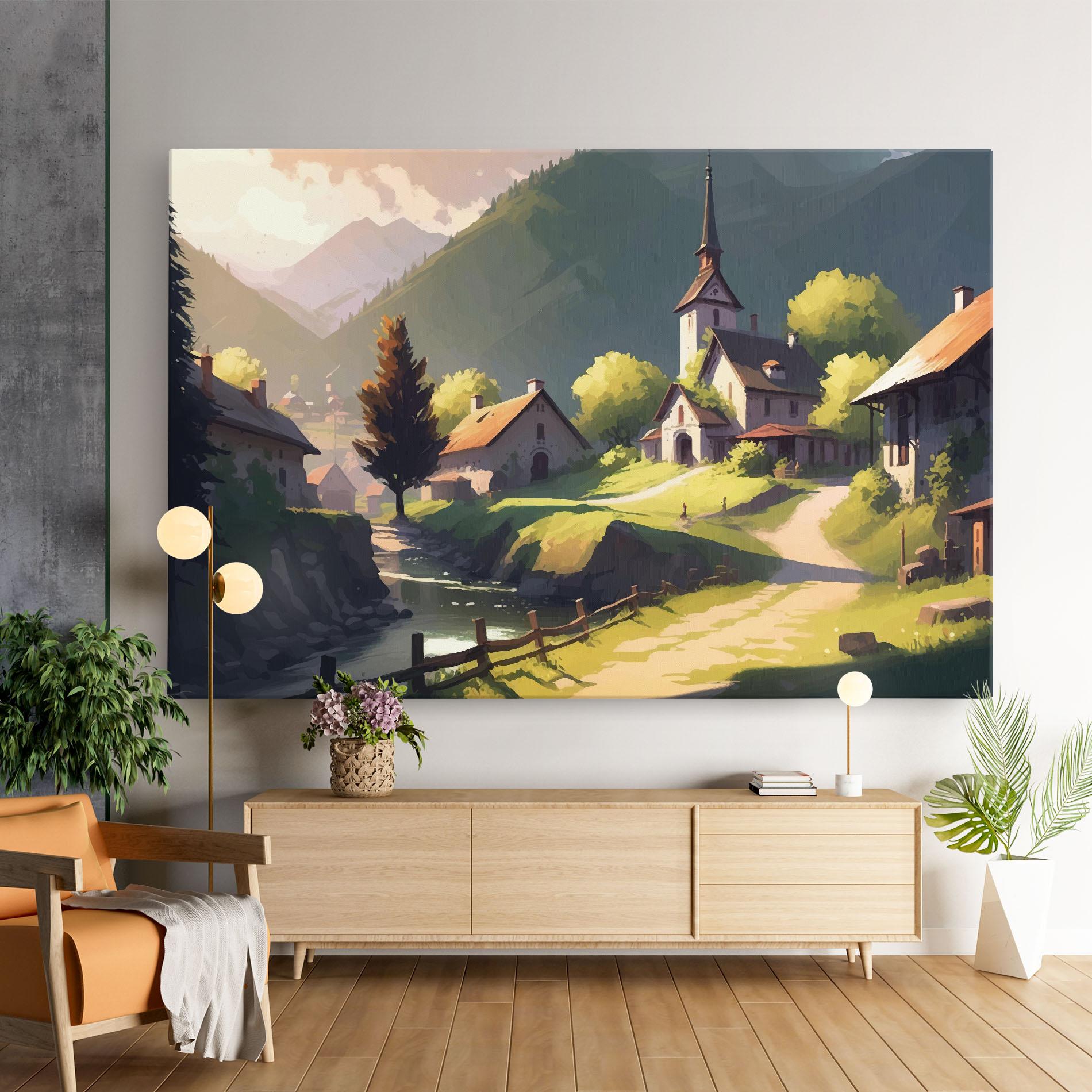 Картина на платно Village Church Art mockup 9