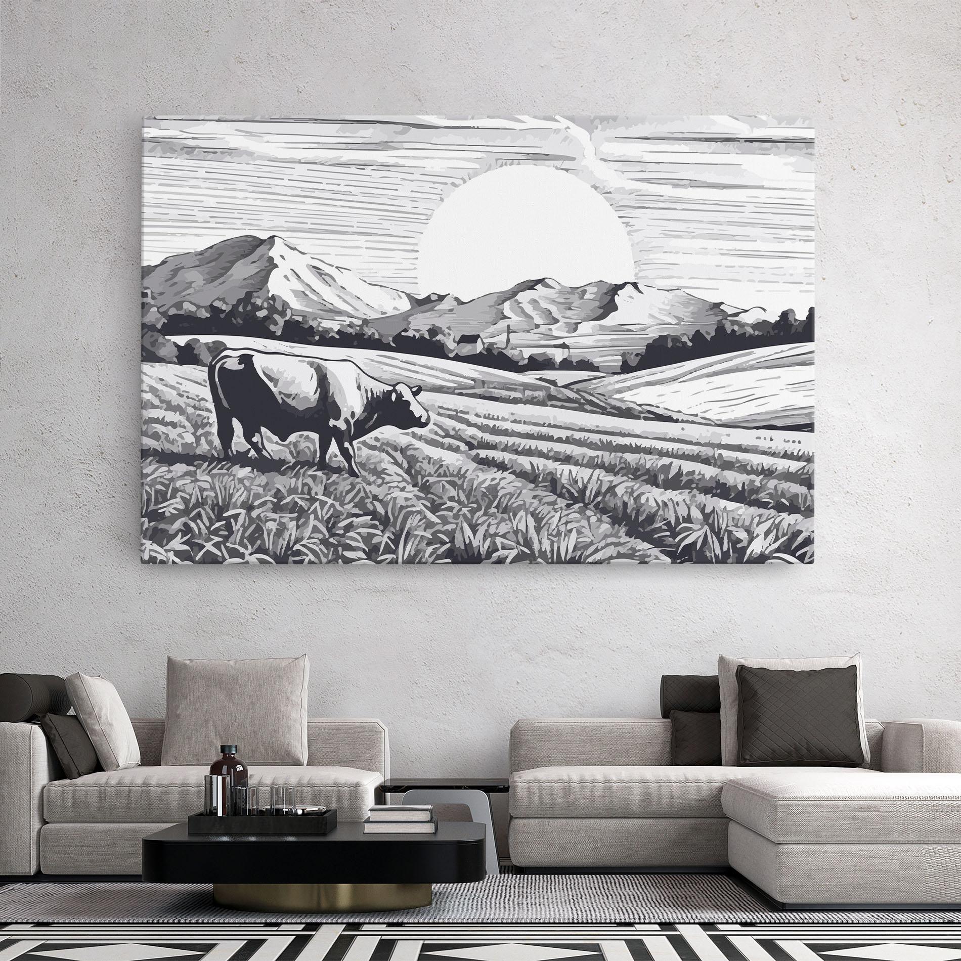 Картина на платно Cow Grey Ink mockup 2