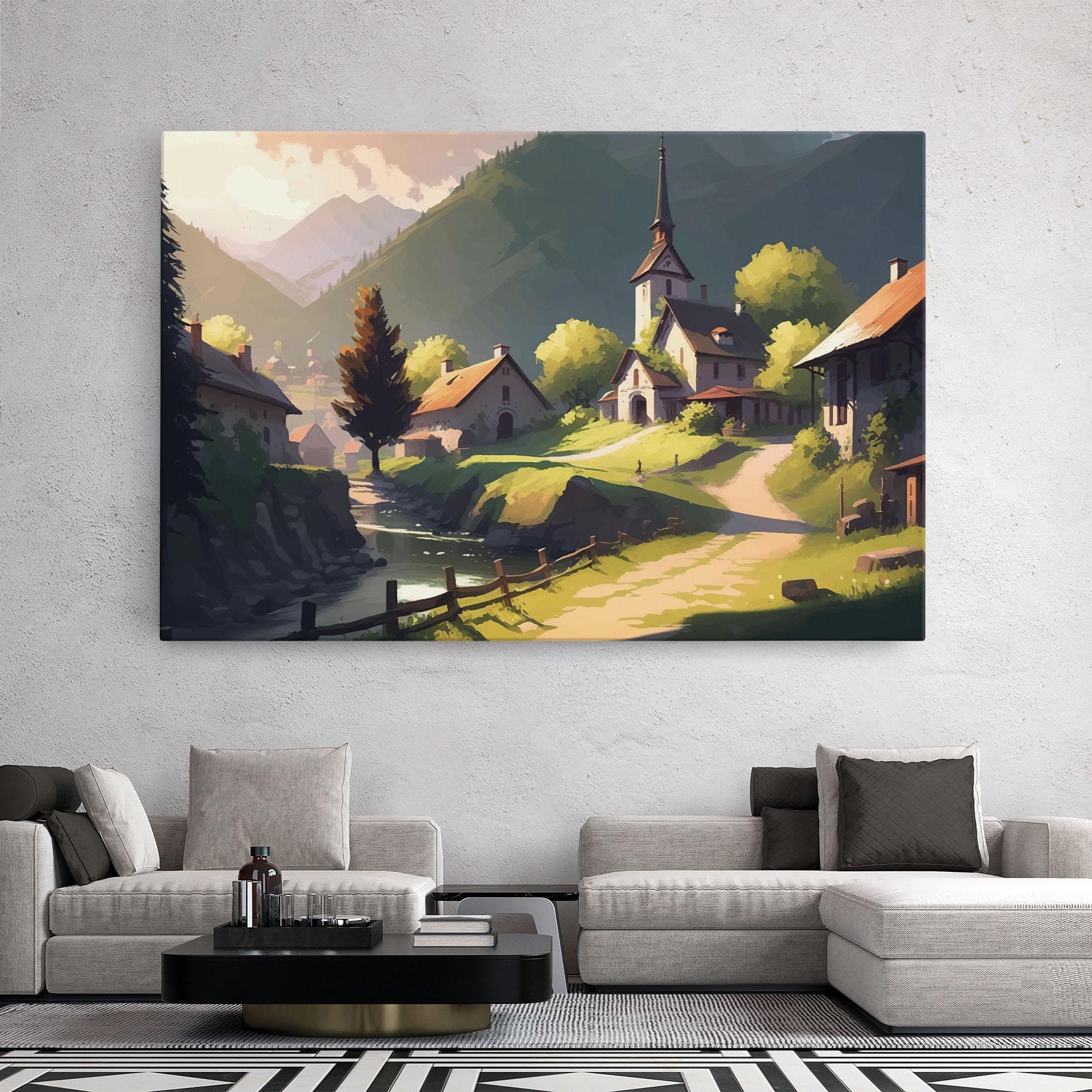 Картина на платно Village Church Art mockup 2