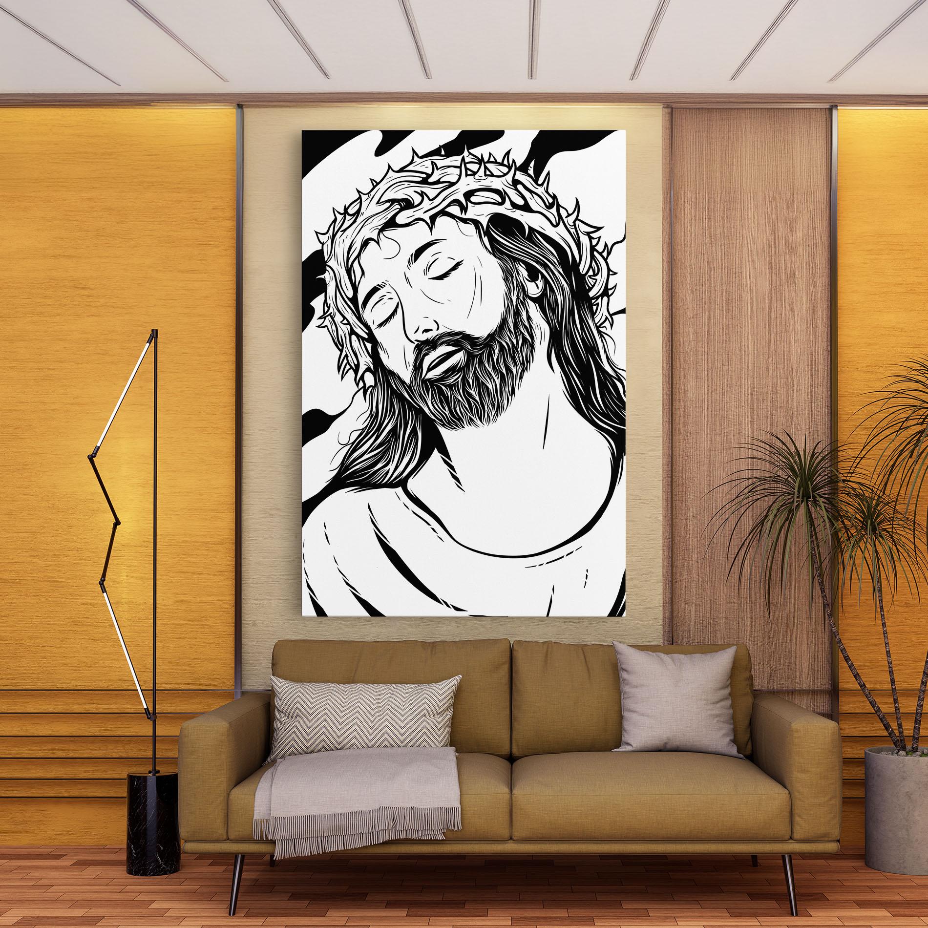 Картина на платно Black White Jesus mockup 9